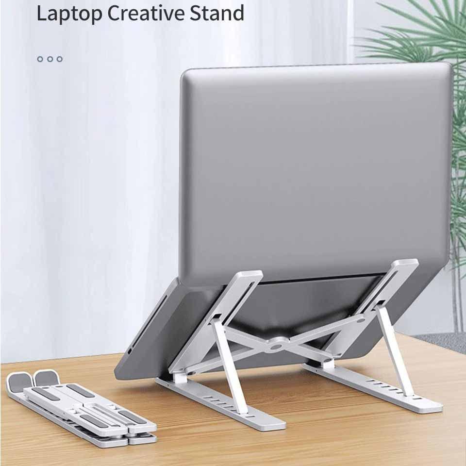 TranLong Portable Laptop Stand, Universal Portable Laptop Stand Adjustable ABS or Aluminum Desktop Stand for MacBook Air Pro Tablet Laptop Holder (Silver)