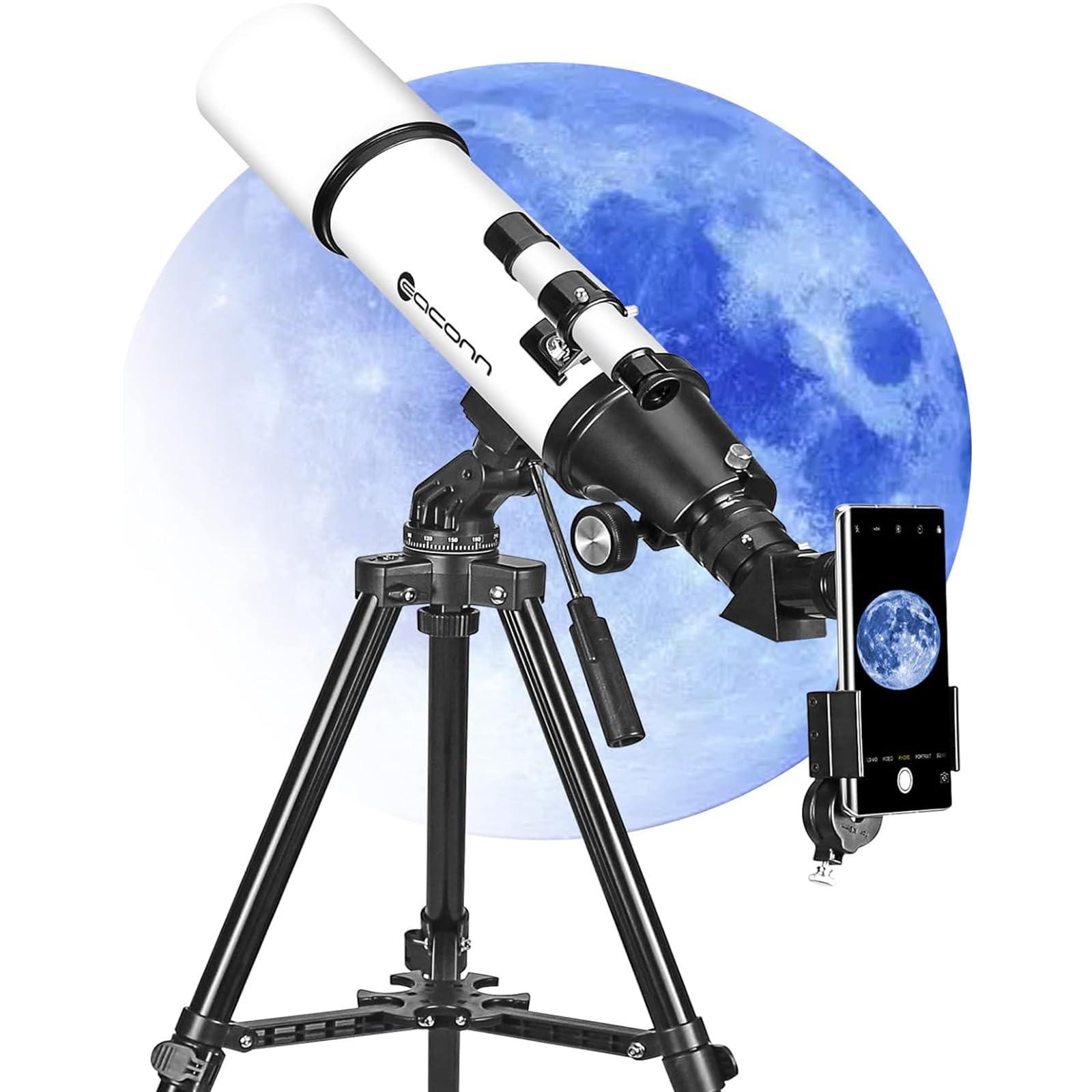 EACONN Telescopes for Adults Astronomy, 80mm Aperture 600mm Refractor Telescope for Kids & Beginners, Compact and Portable Travel Telescopio with Backpack