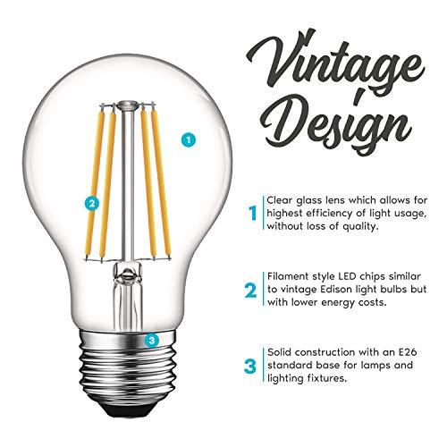 LUXRITE LUXRITE Vintage A19 LED Light Bulbs 60W Equivalent, 3000K Soft White Dimmable, 800 Lumens, Standard LED Edison Bulb 8W, UL Listed, E26 Base (4 Pack)