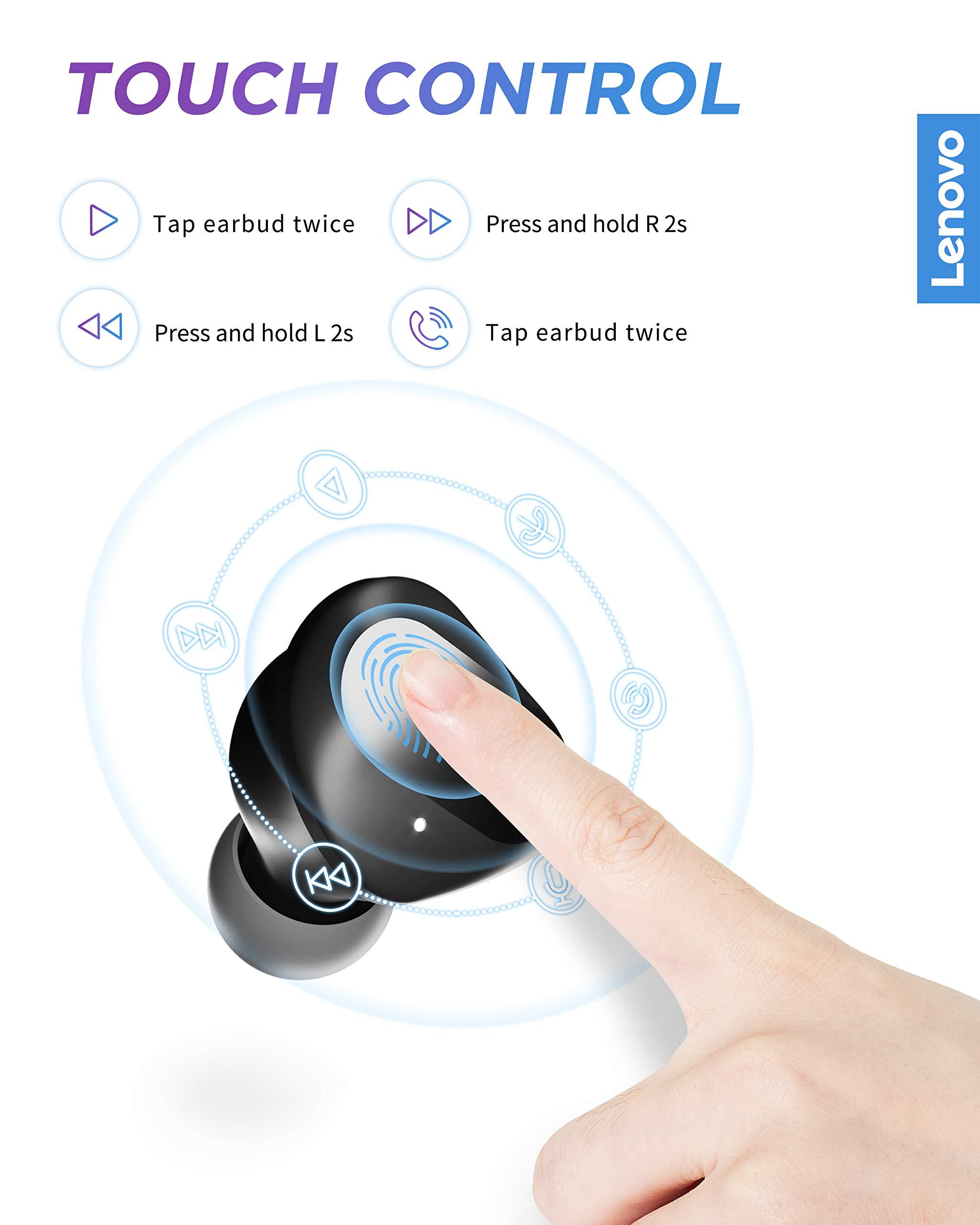Lenovo Lenovo True Wireless Earbuds Bluetooth 5.0 IPX5 Waterproof with USB-C Quick Charge and Built-in Microphone for Work/Travel/Gym (Black)