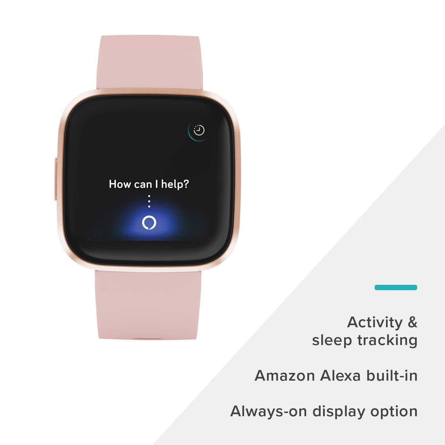 Fitbit Fitbit Versa 2 Health & Fitness Smartwatch with Heart Rate, Music, Alexa Built-in, Sleep & Swim Tracking, Petal/Copper Rose, One Size (S & L Bands Included) (Renewed)