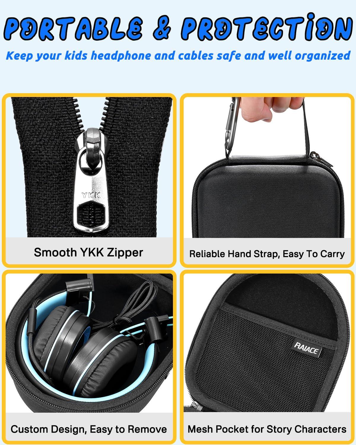 RAIACE RAIACE Headphone Storage Case Compatible with Noot Products K11/K22/iClever HS 14/Elecder i37/i36/POWMEE M2 Children's Headphones (Case Only)-Black