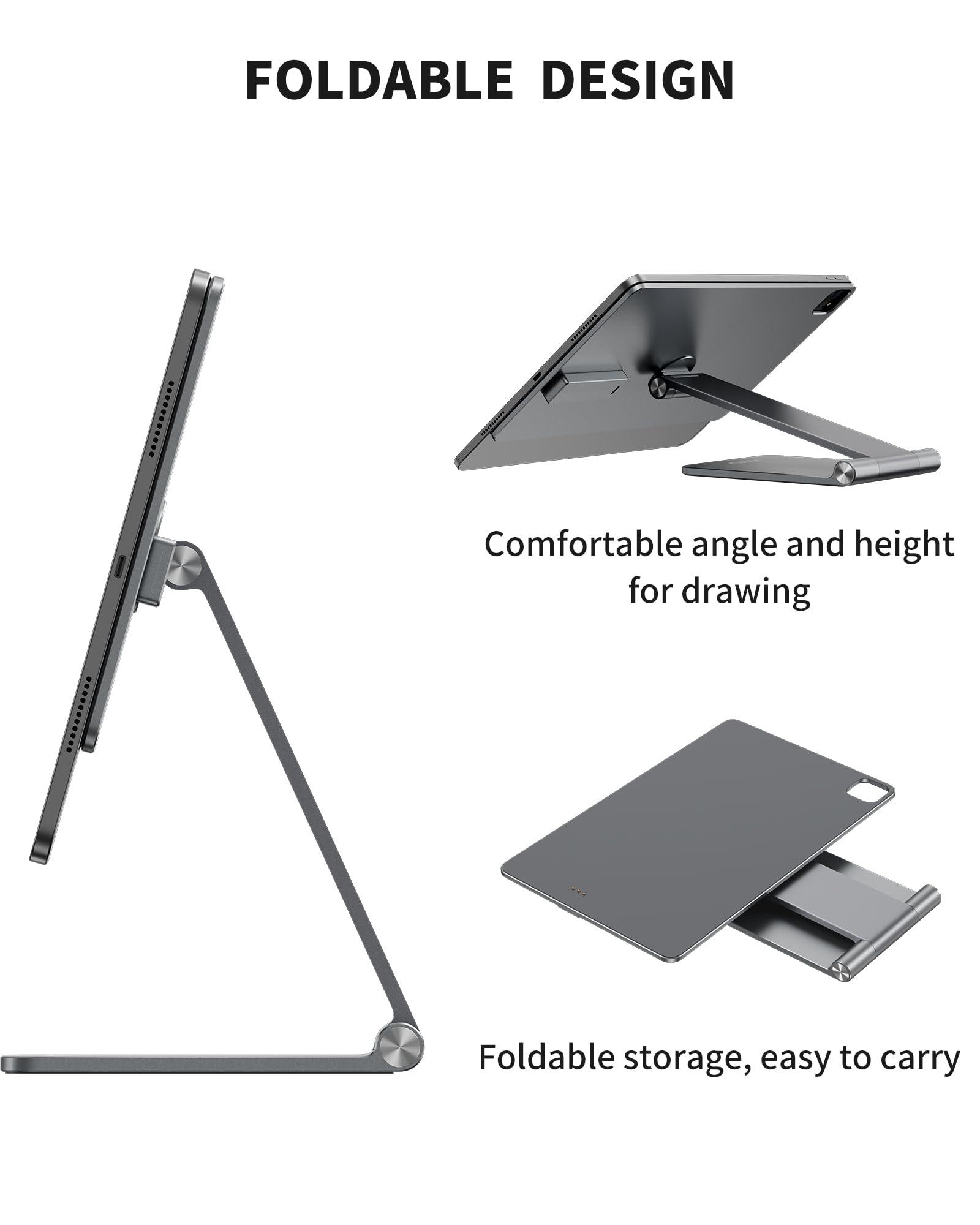 KU XIU KU XIU Magnetic Wireless Charging Stand for iPad Pro 11" M4 (2024) Only, Foldable Aluminum Alloy Tablet Holder Mount with 1M USB C Cable, 360 Adjustable Desktop Stand for iPad Pro 11 inch M4