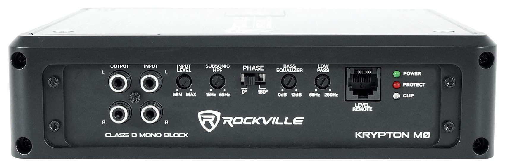 Rockville Rockville Krypton-M0 1400w Peak/350w RMS Mono 1 Ohm Car Amplifier Bundle with Rockville RWK41 4 Gauge Complete Car Amp Wiring Installation Wire Kit with RCA\'s
