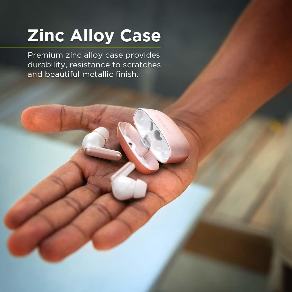 PureGear PureGear PureBoom Orbs PRO Active Noise Cancelling Wireless Earbuds with Zinc Alloy Case for iPhone & Android, Wireless Charging, Immersive Sound, Reduce Noise, Stereo in-Ear Headphones (Rose Gold)