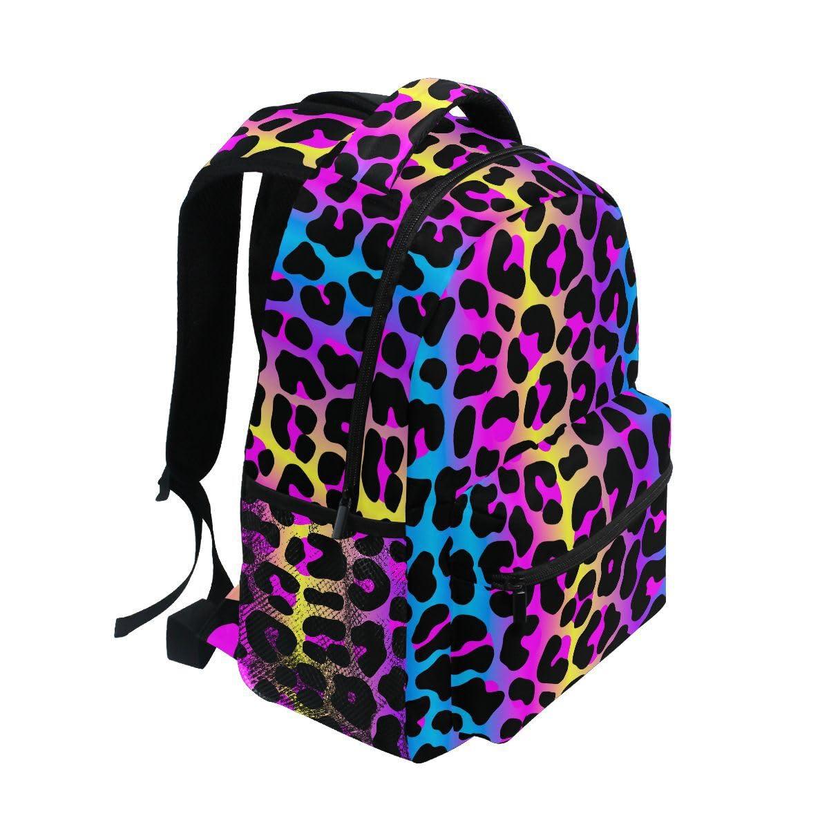 senya Leopard Print Cheetah Neon Gradient Backpack School Bag Travel Daypack Rucksack for Students Boys Girls, Laptop Backpack