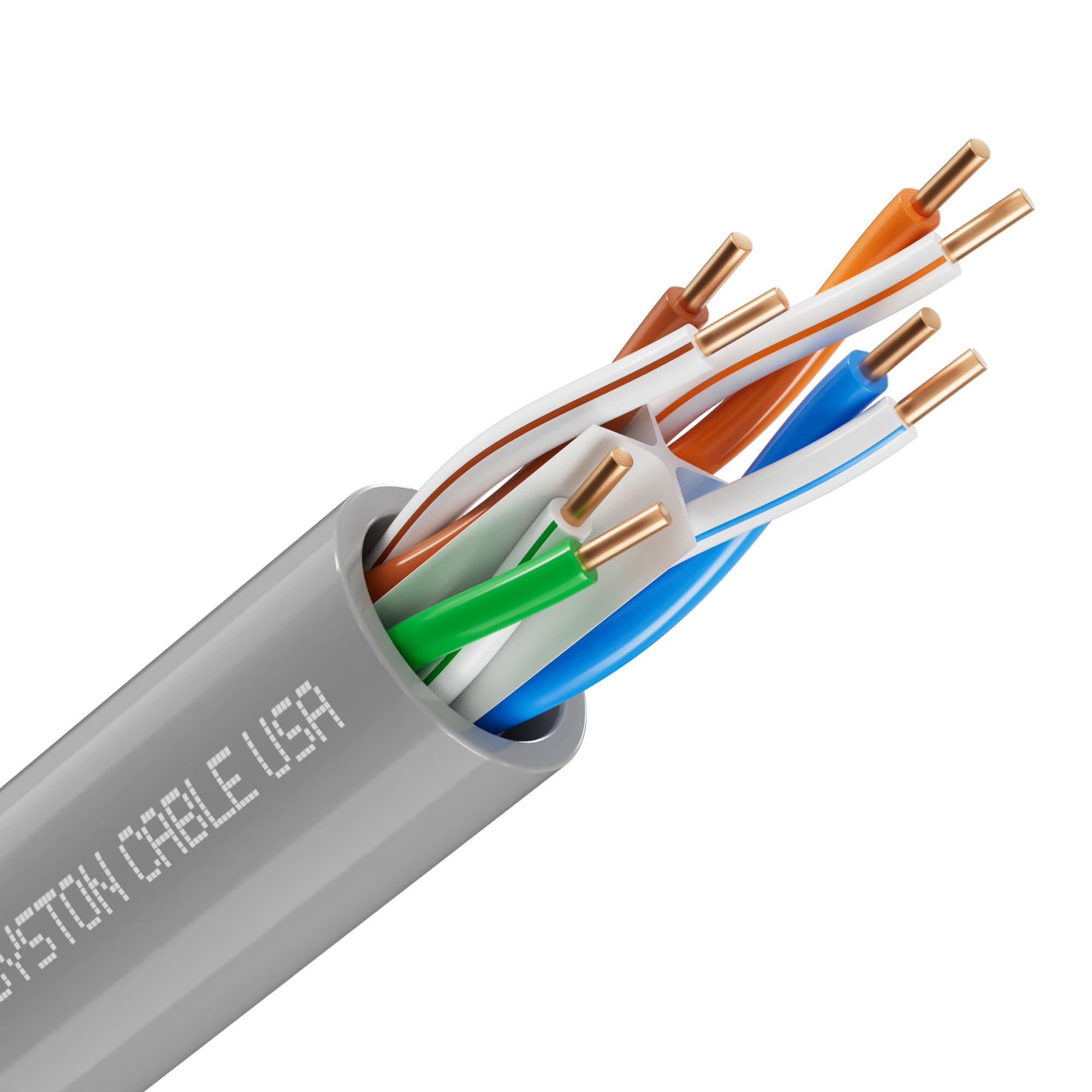 Syston Cable Technology Cat 6E Ethernet Network Cable, 600MHz 23AWG Solid Bare Copper Wire Outdoor/Indoor USE, Bulk No Ends, Heat Resistant Riser Rated - CMR (Grey, 1000FT)