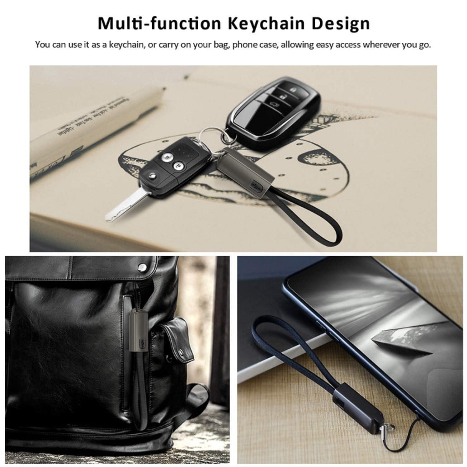 JASHALO USB A to C Charger Cable, Portable Keychain 0.75ft Short Type-C Charging & Data SYNC Nylon Braid Cord for power bank, Compatible with iPhone 15/15 Pro Max Galaxy S20 S10 S9 S8 and other usb c devices.