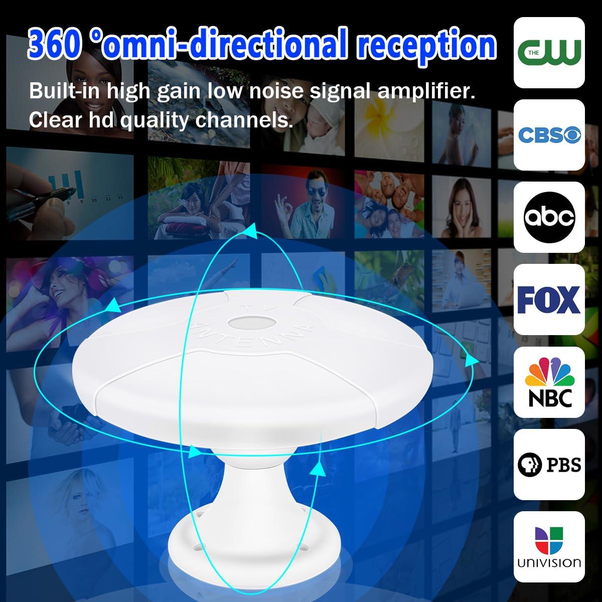 HIDB Long Range RV TV Antenna Outdoor Digital HDTV Antenna, Amplifier Signal Booster 16ft Coaxial Cable - for Camper, RV Trailer Truck Caravan Boat (White)