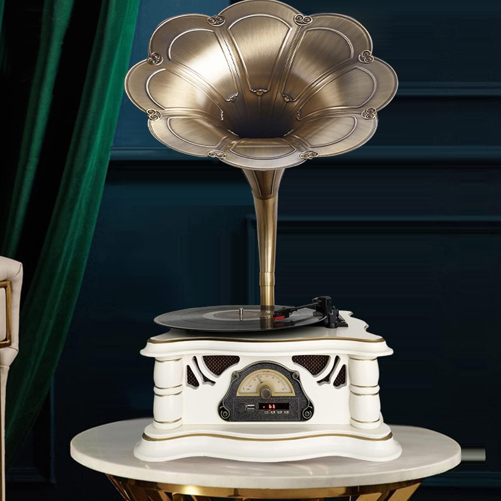 Artisam Gramophone Record Player Vintage,Retro Phonograph Vinyl Record Player,Horn Vinyl Tocadiscos DJ Turntable,Gramophone Bluetooth Speaker with USB Audio for Home/Villas/Restaurants/Parties/Classical Fans