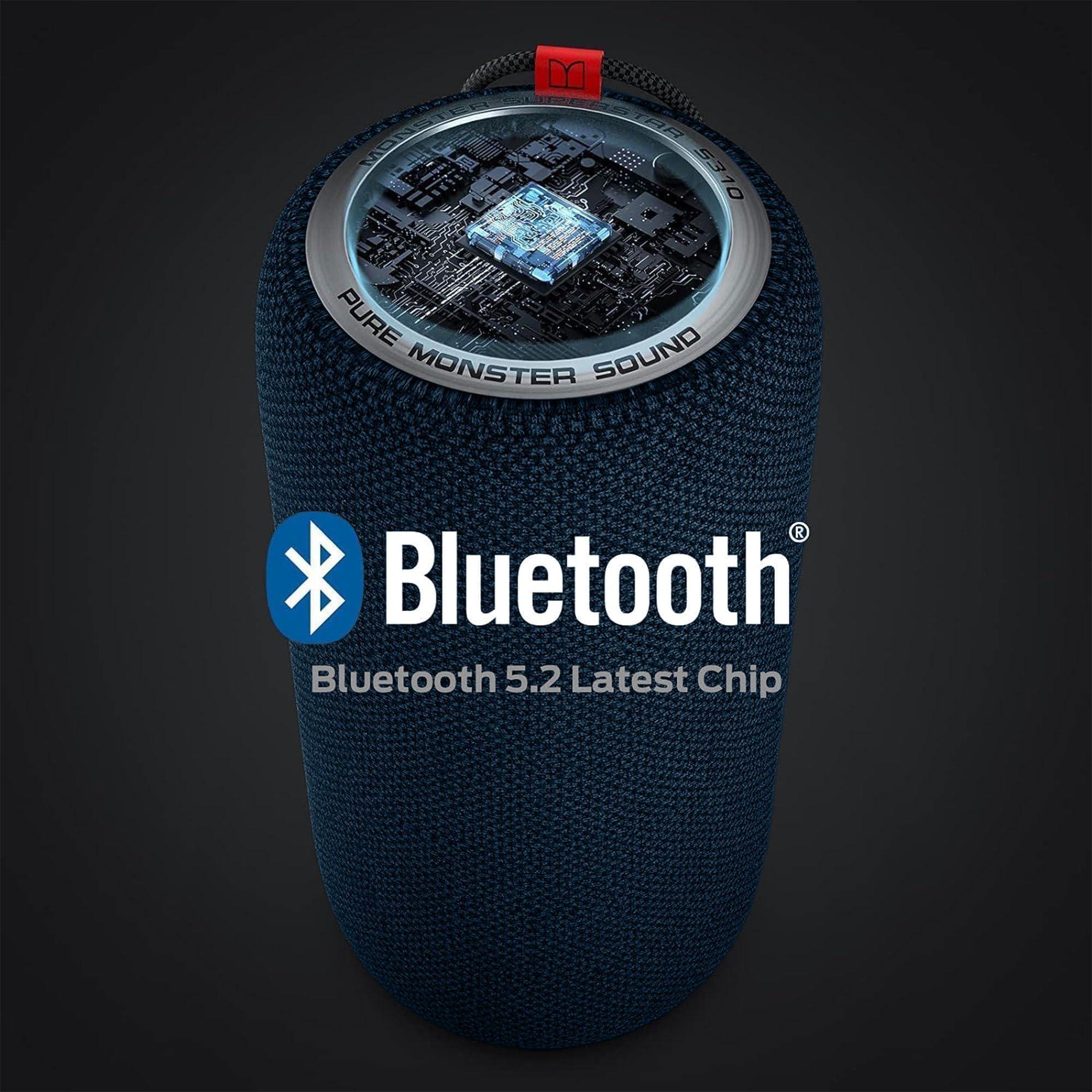 Monster Monster S310 Bluetooth Speaker, Portable Bluetooth Speaker, 30W True Wireless Stereo Pairing Deliver Dynamic Sound, Waterproof Speaker, Bluetooth 5.2 Built-in Mic, 24H, for Family Outdoor