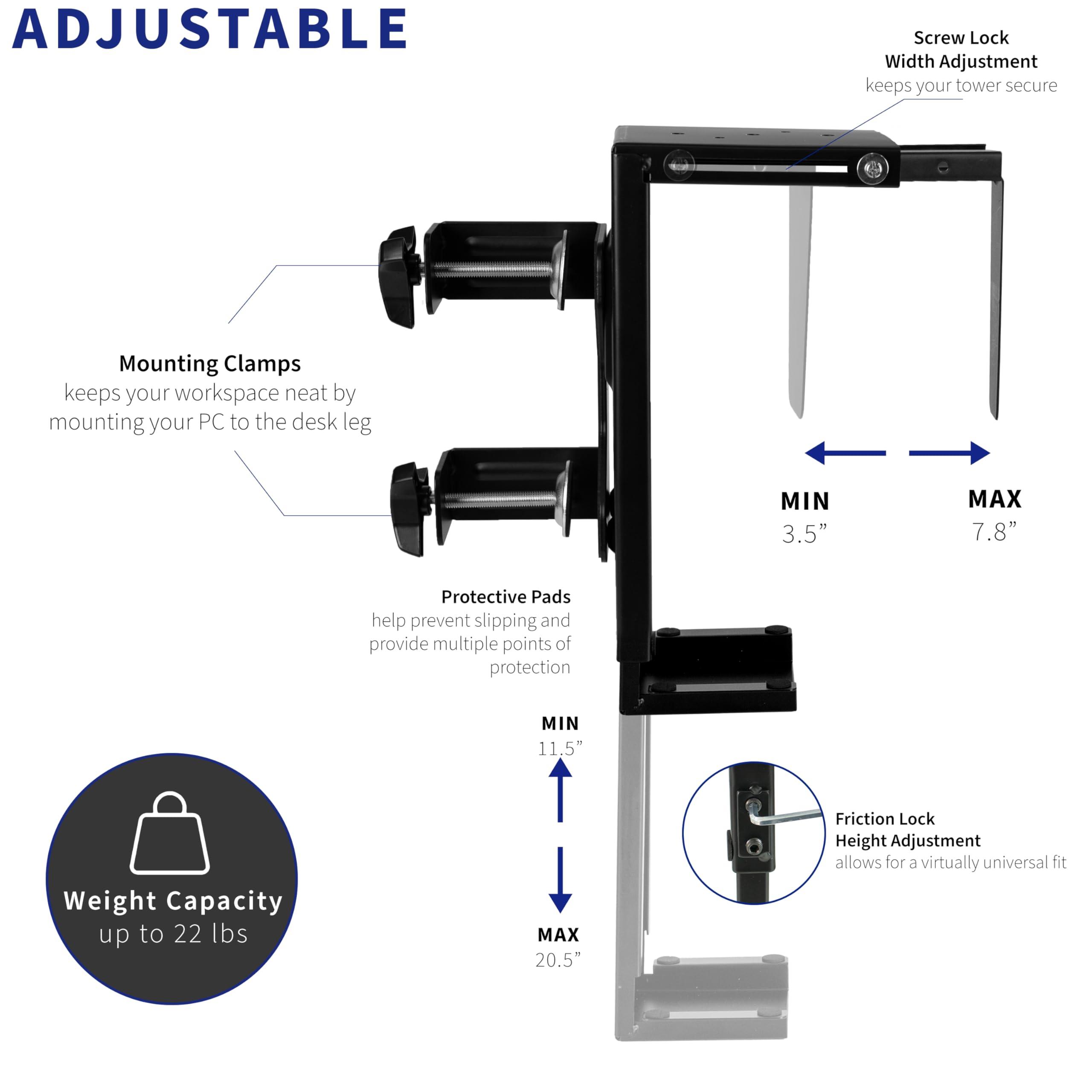 VIVO VIVO Adjustable Clamp-on Desk Leg PC Mount, Under Desk PC Bracket, Computer Case CPU Holder with Tool-Free Installation, Black, MOUNT-PC01C