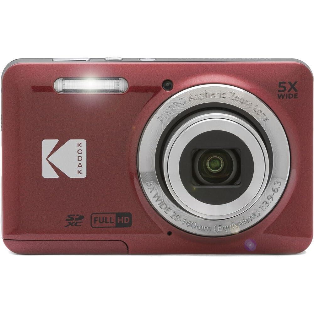 KODAK KODAK Pixpro FZ55 Digital Camera Bundle, Includes: SanDisk 128GB Memory Card, Hard Shell Camera Case, SD Card Reader and More (6 Items) (Red)
