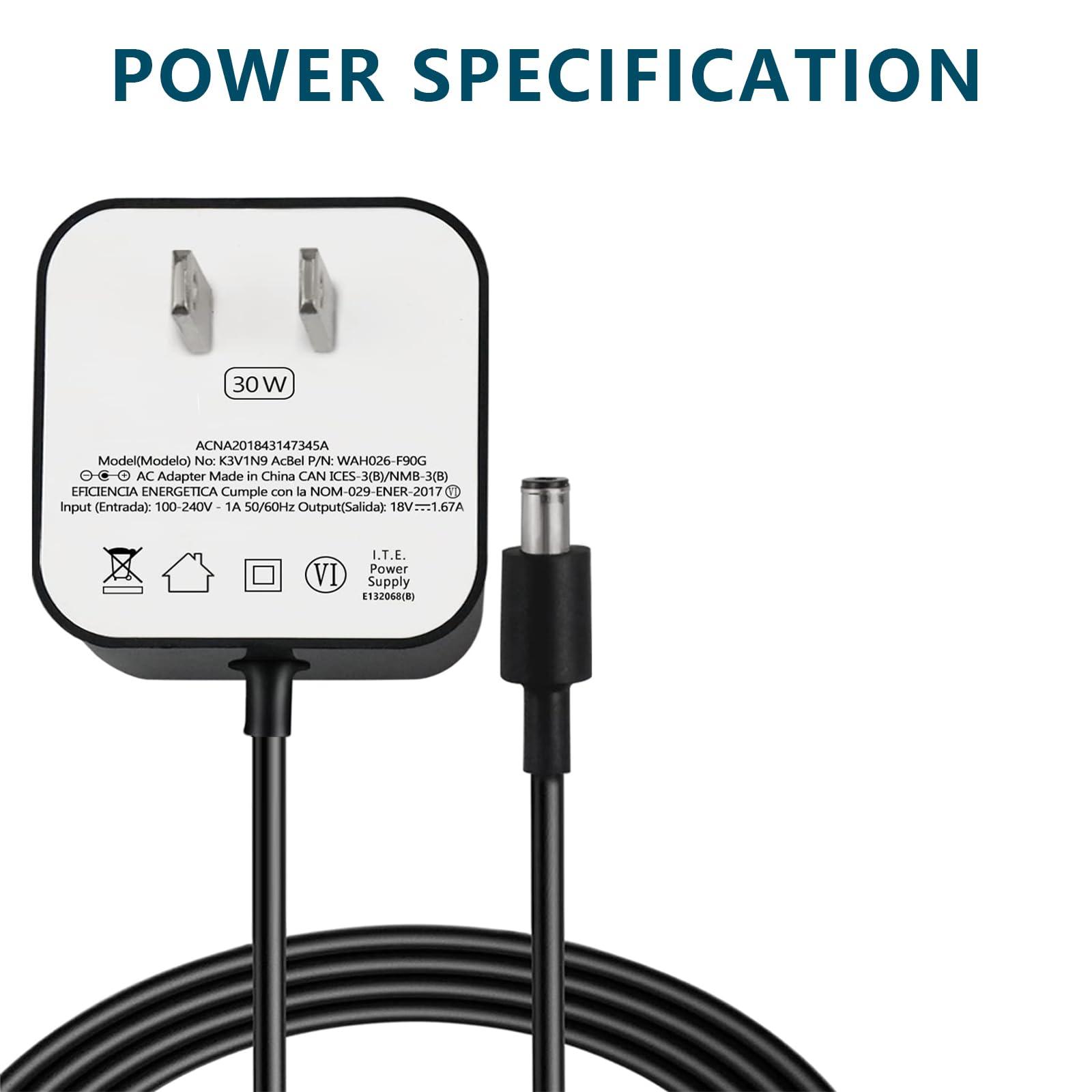 ZTTXL ZTTXL 30W Power Adapter for Echo (4th Gen), Echo (3rd Gen), Echo Show 10 (3rd Gen), Echo Show (2nd Gen), Echo Show 8, and Echo Plus (2nd Gen), 5.8Ft AC Adapter Power Cord