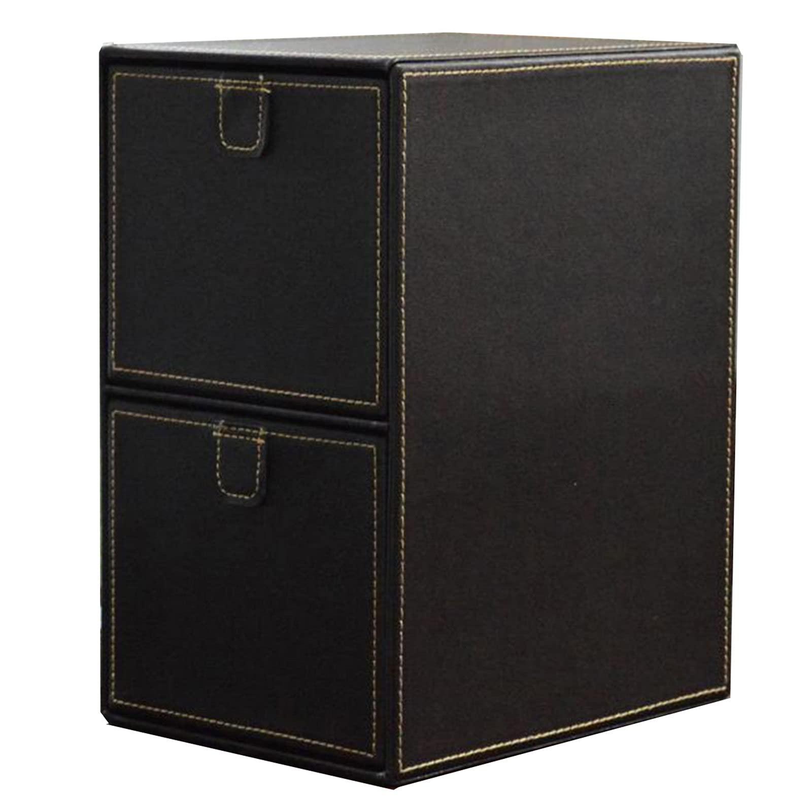 DCFV Creative Leather CD Storage Box, Two Drawer-Style DVD Disc Finishing Cabinets, High-end Desktop Storage Box for Storing and Organizing Media Frame