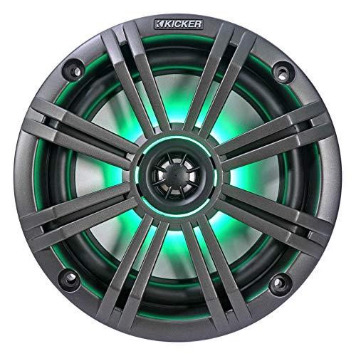 KICKER KICKER (2) 45KM654L 6.5\" 390w Marine LED Speakers w/Charcoal with White Grilles KM65 Bundle with 2 Rockville MAC65B 6.5\" Black Aluminum Wakeboard Tower Speaker Pod Enclosures