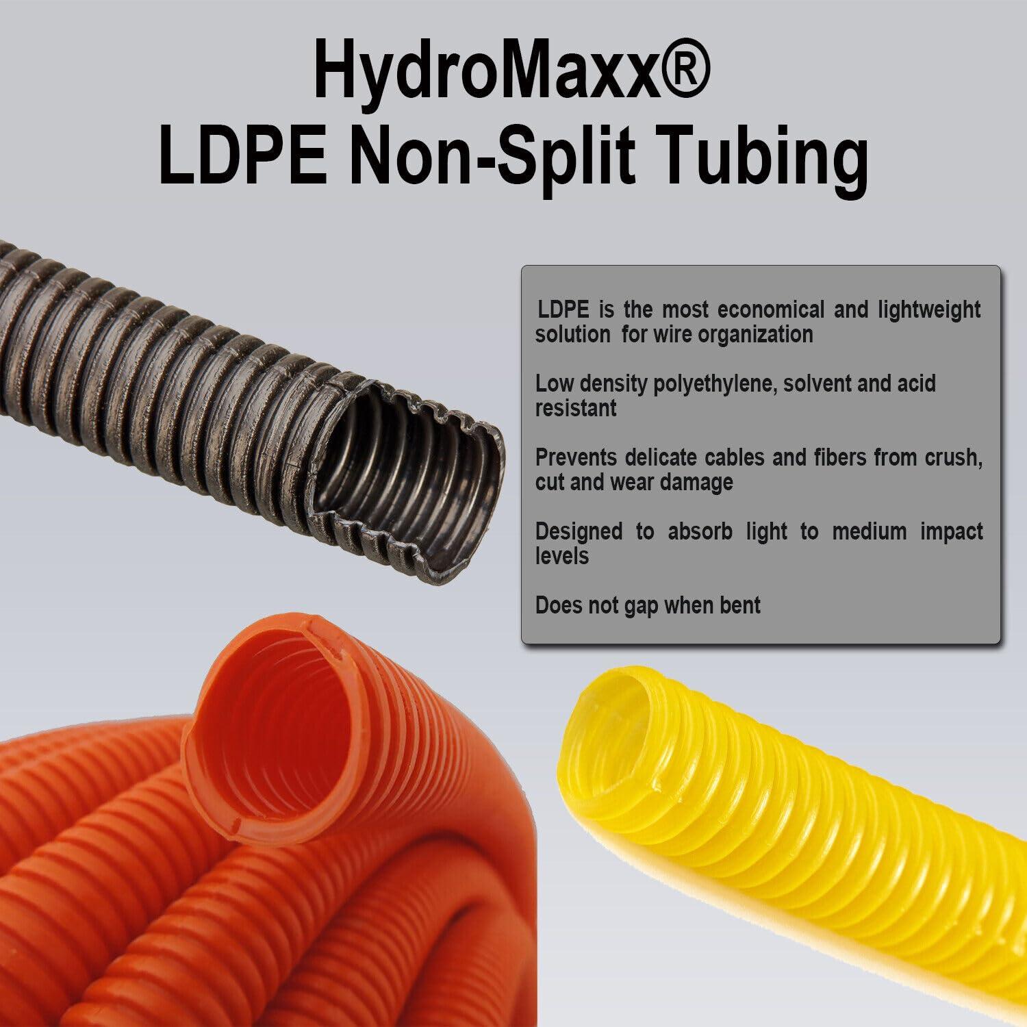 hydromaxx Flexible Polyethylene LDPE Non-Split Corrugated Wire Loom Tubing (3/4" Dia. x 100 ft, Yellow)