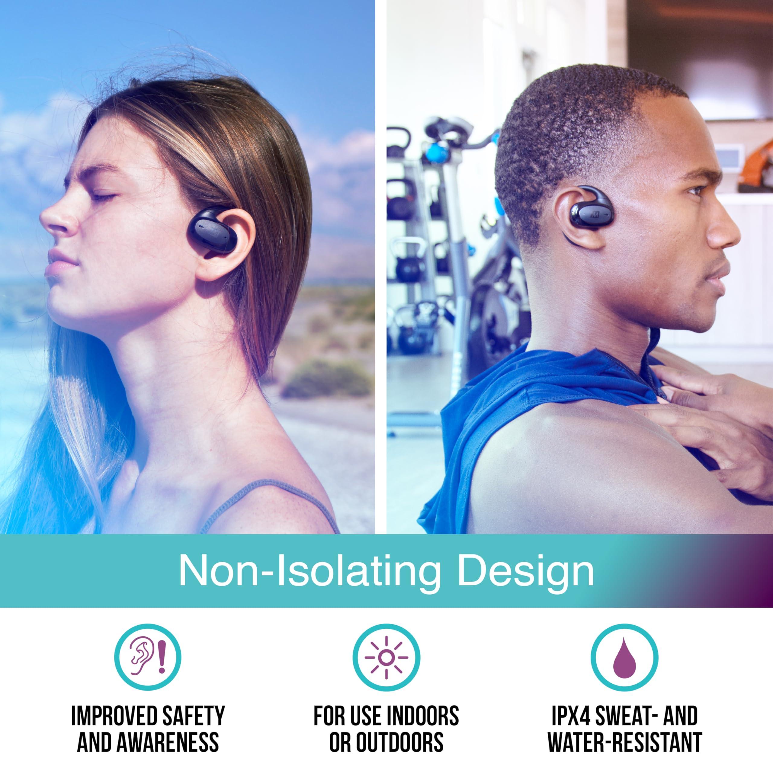 MEE audio MEE audio AirHooks Pro True Wireless Open Ear Sports Headphones Bluetooth Earbuds - Comfortable Sweatproof Non-Isolating Headset Earphones for Safer Workouts & Running