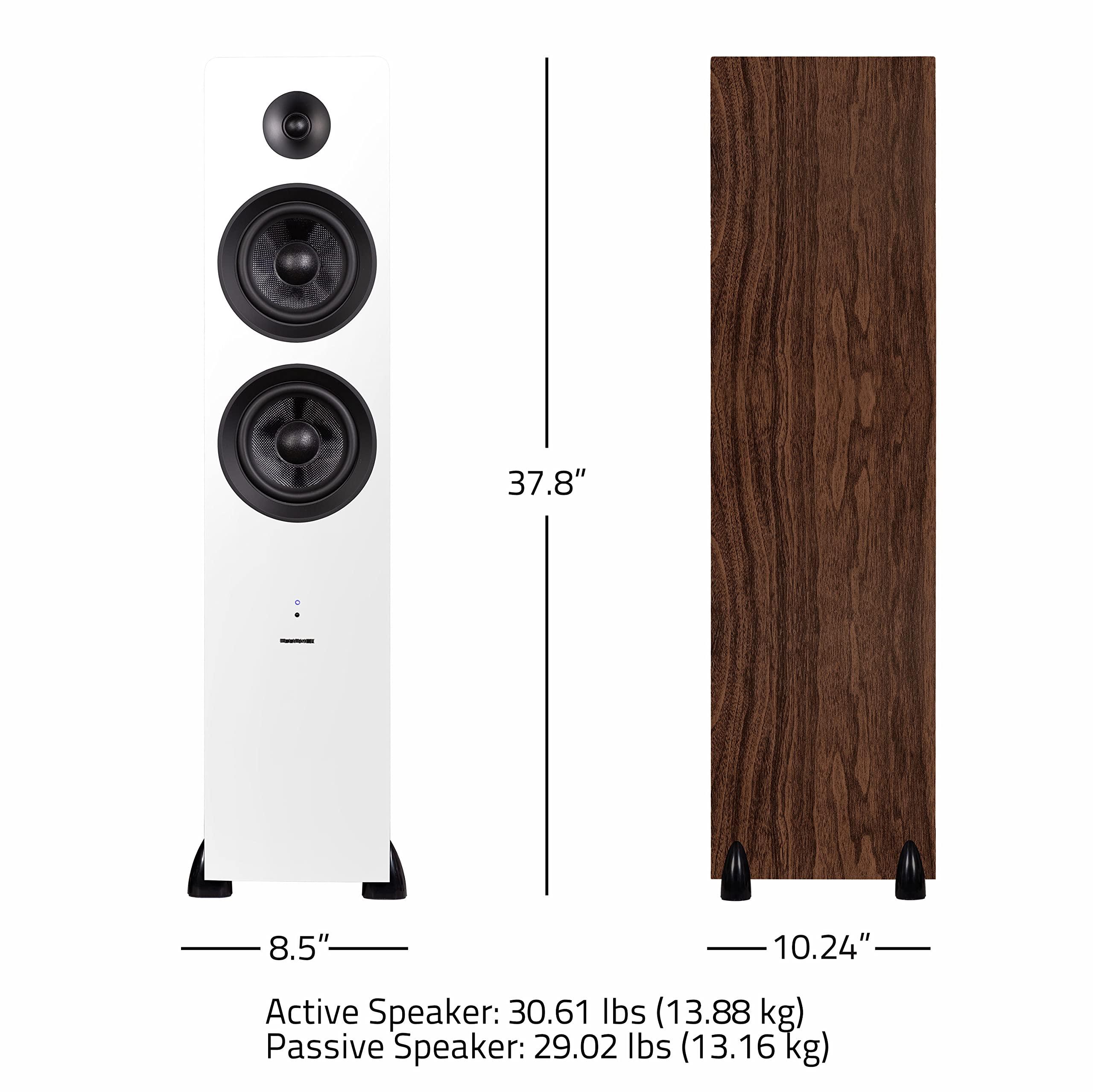 Fluance Fluance Ai81 Elite Powered 2-Way Floorstanding Tower Speakers, 150W Built-in Amplifier for 2.0 Stereo Music & Movie Listening, TV, Turntable, PC & Bluetooth - 2X RCA, Optical, Sub Out (White Walnut)