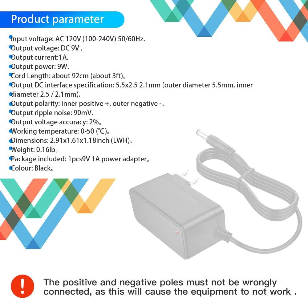 MTDZKJG 9V 1A Power Supply Adapter 100-240V AC to DC 9V Power Adapter 9Volt 1Amp 0.5A Converter Transformer with 5.5x2.5mm 2.1mm