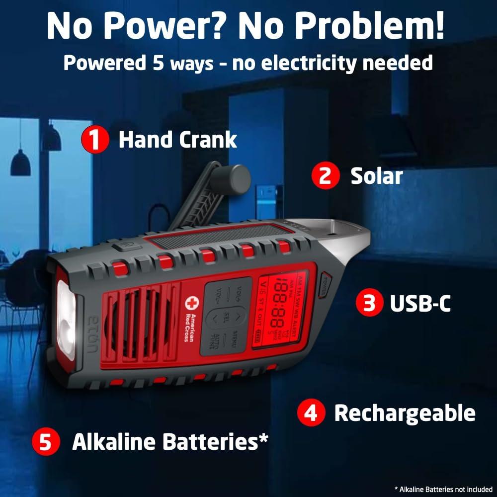 Eton Eton Odyssey Hand Crank Emergency Radio, NOAA Weather Radio, AM/FM Shortwave Radio, Flashlight, Phone Charger, Solar Charger, Bluetooth Speaker, Officially Licensed American Red Cross Radio