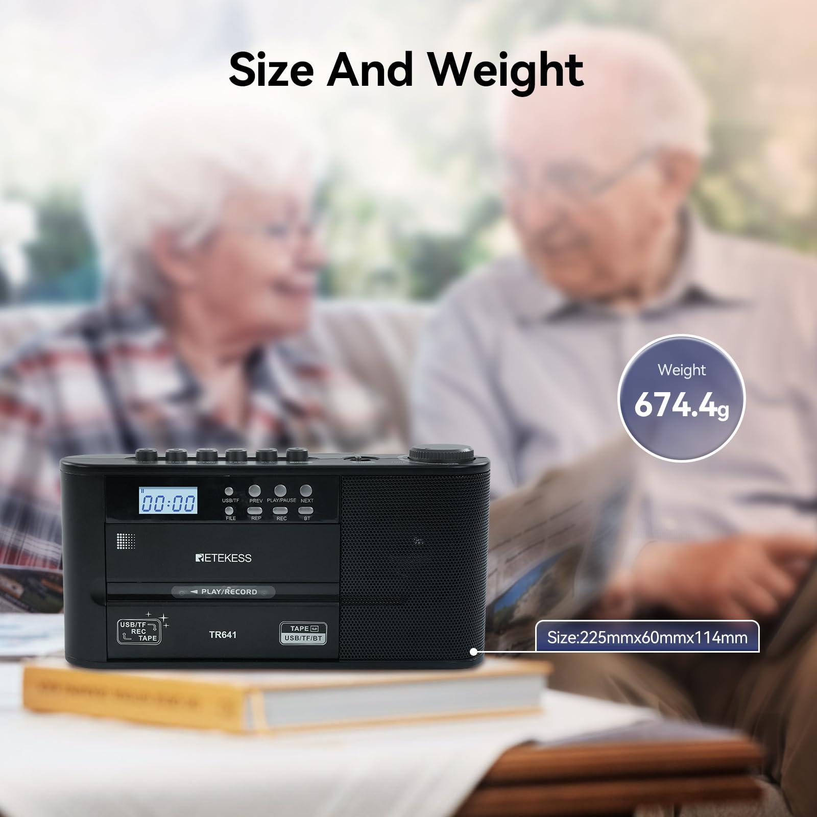 Retekess Retekess TR641 Cassette Player Recorder, Cassette to Digital Converter, AM/FM Radio, Boombox with Earphone Jack, USB/TF, Wireless Connection, Battery or AC Powered