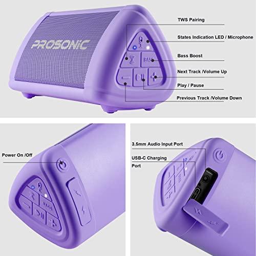 P Prosonic Prosonic BT3 Portable Wireless Bluetooth Speaker with 10W Stereo Sound & Bass Boost -Rich Sound & Intense Bass -Bluetooth 5.0 -Microphone -IPX5 - in & Outdoor Speaker (Purple)