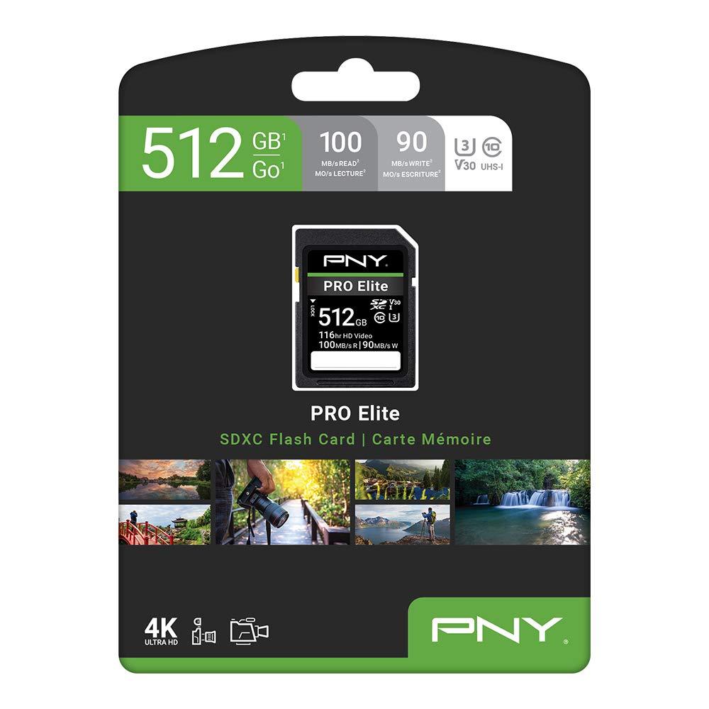 PNY PNY 512GB PRO Elite Class 10 U3 V30 SDXC Flash Memory Card - 100MB/s, Class 10, U3, V30, 4K UHD, Full HD, UHS-I, Full Size SD