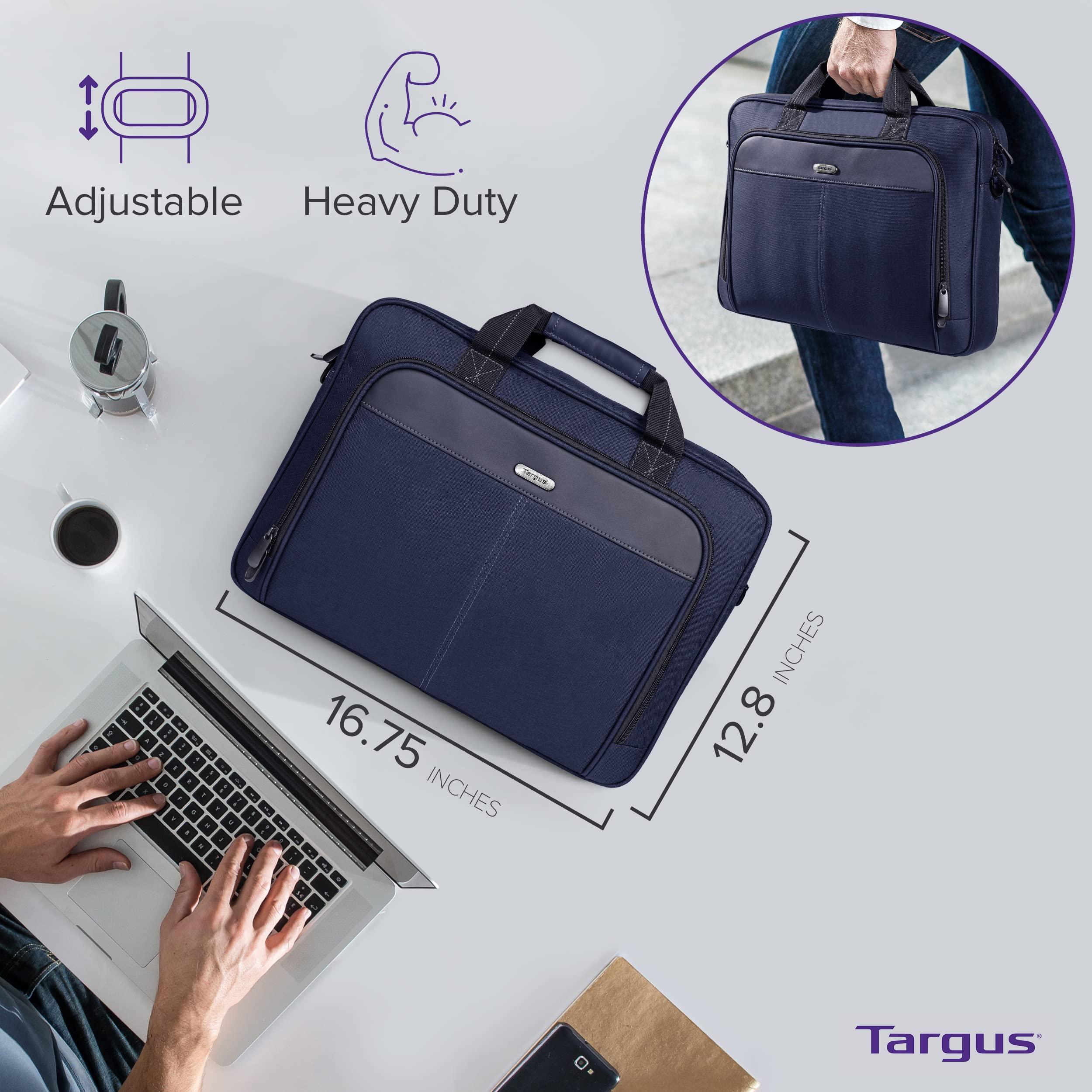 Targus Targus 15-16 Inch Classic Slim Laptop Bag, Blue - Ergonomic Briefcase and Messenger Bag - Spacious Foam Padded Laptop Bag for 16" Laptops and Under (TCT027US)
