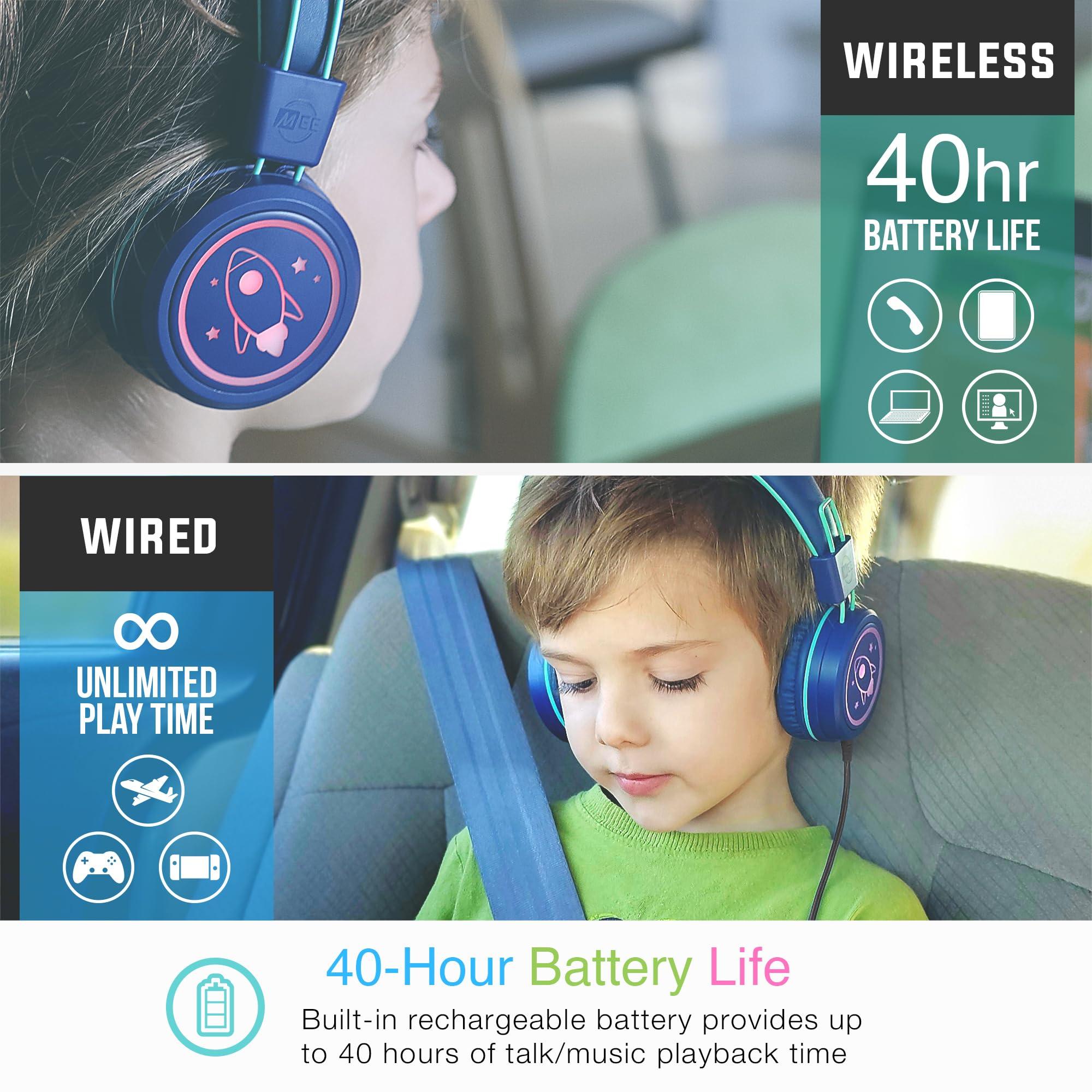 MEE audio MEE audio KidJamz KJ55BT Personalized Bluetooth Wireless Safe Listening Headphones for Kids w/Custom LED-Backlit Design, Volume Limiter, Microphone; Kids Headset for School/iPhone/iPad/Tablet (Blue)