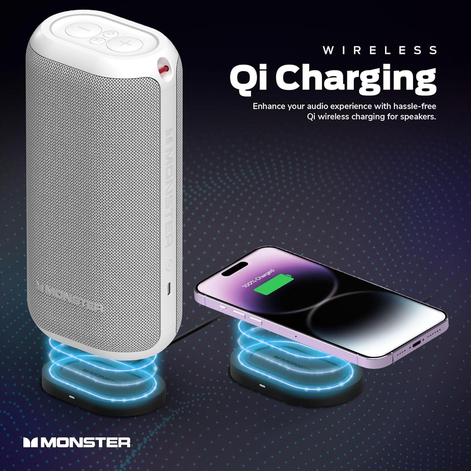 Monster Monster DNA Max Portable Bluetooth Speaker, Loud Speaker with 360 Bass Sound and 10W Wireless Charging Pad, IP67 Waterproof - Indoor and Outdoor Use