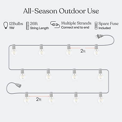 Brightech Brightech Ambience Pro LED String Lights - 26 Ft Commercial Grade Patio Lights Outdoor Waterproof - Globe Porch String Lights for Outside, Backyard - 1W Vintage Edison Bulbs, Shine Bright, White