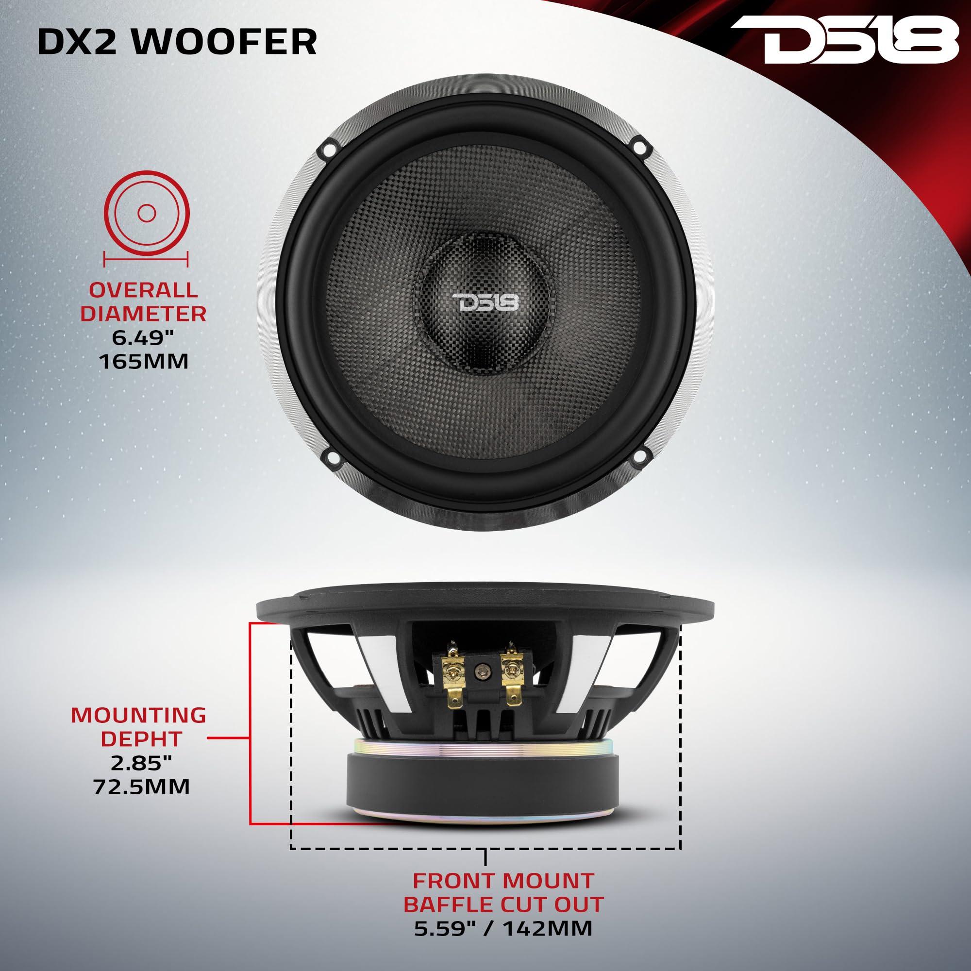 DS18 DS18 DX2 Deluxe 6.5 2-Way Premium Car Audio Component Speaker System - 460 Watts, 4 Ohm - Set with Woofer, Tweeter, and Crossover (6 Piece Set)