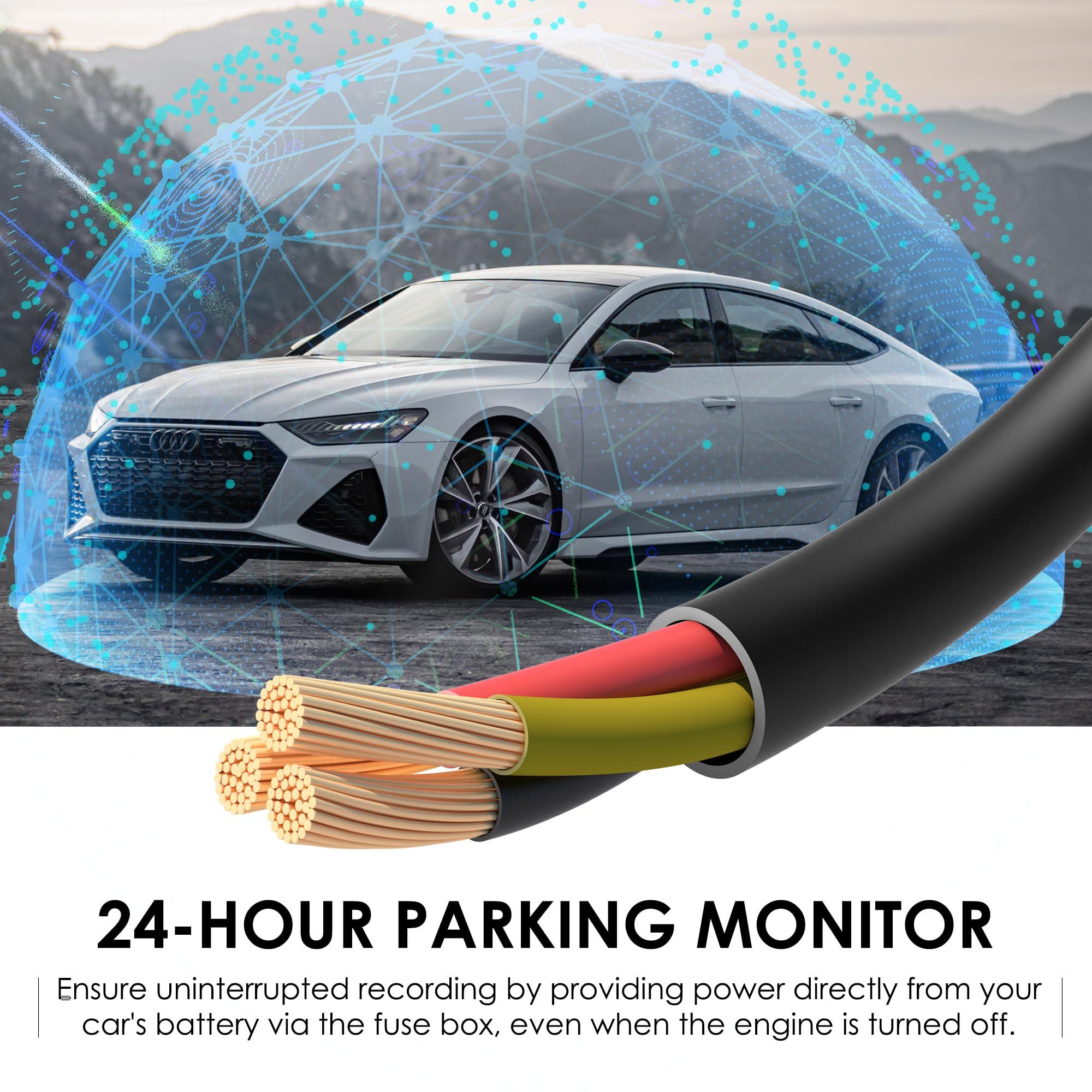 pelsee Pelsee Dash Cam Hardwire Kit, Type-C Full Set Hard Wire Kit Fuse, 12V-24V to 5V Dash Camera Car Charger Cable Kit, Low Voltage Protection, LED Indicator, Double-4 Fuse Cable and Installation Tool