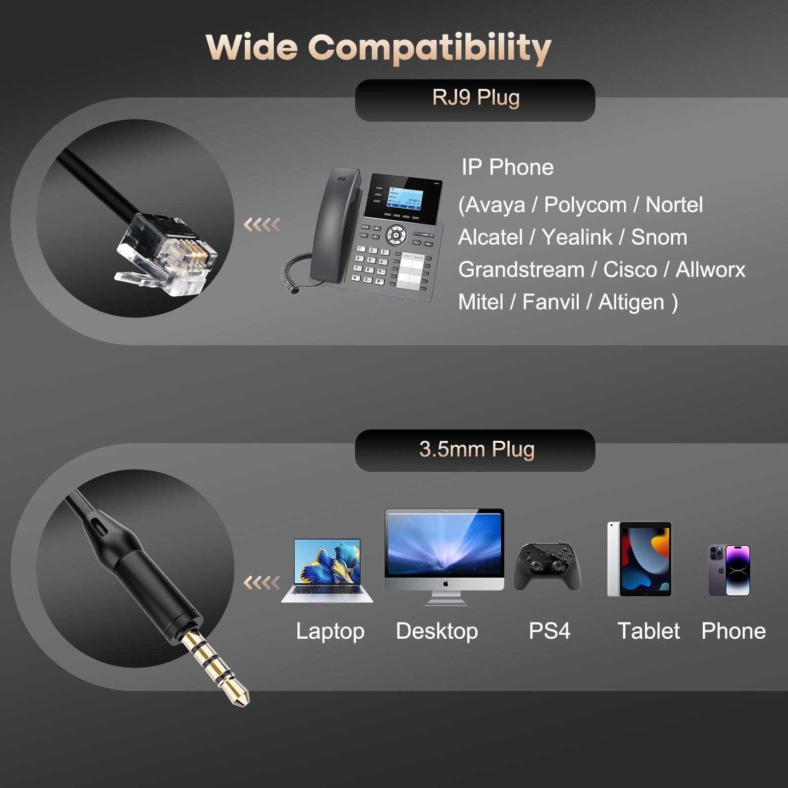MAIRDI MAIRDI Telephone Headset with RJ9 Jack for Cisco Phone, Including 3.5mm Connector for Cell Phone PC Laptop, Binaural Office Headset with Microphone Noise Canceling for Call Center Landline Deskphone