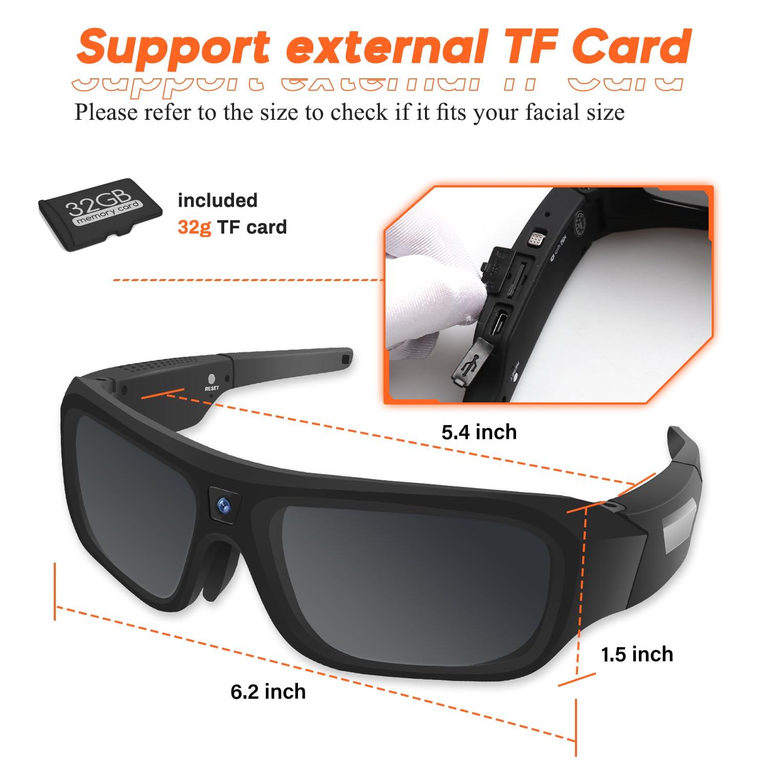 dahocamgo dahocamgo Camera Sunglasses 4K HD Video Glasses Sport Camera Shooting Glasses for Cycling, Camping, Driving, Hunting, Skateboarding, Traveling(included 32G SD Card)