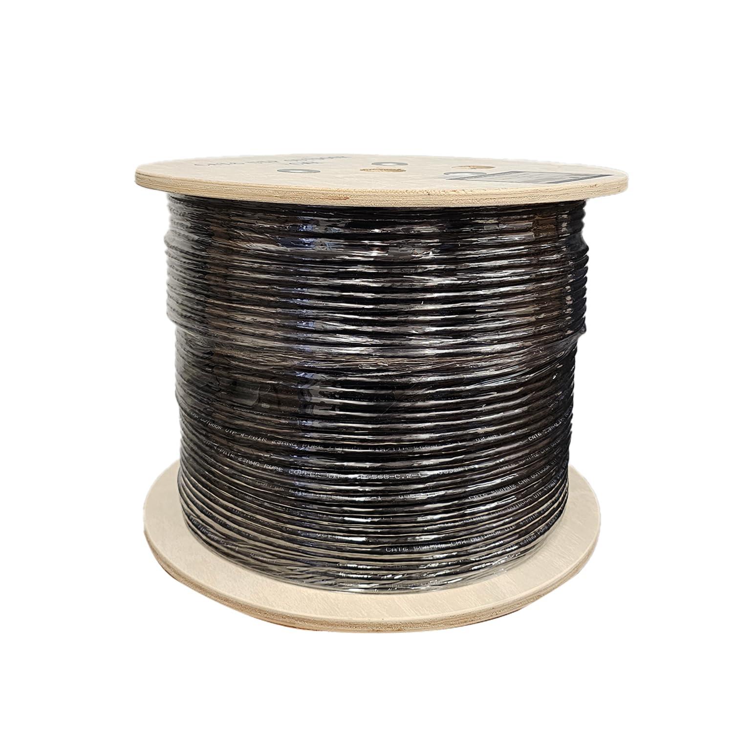 Turnstone Cables Cat6 Outdoor (CMX), 1000ft, 23AWG | 100% Solid Bare Copper | 550MHz | Unshielded Twisted Pair (UTP) Bulk Ethernet Cable (Cat6 Outdoor Black)