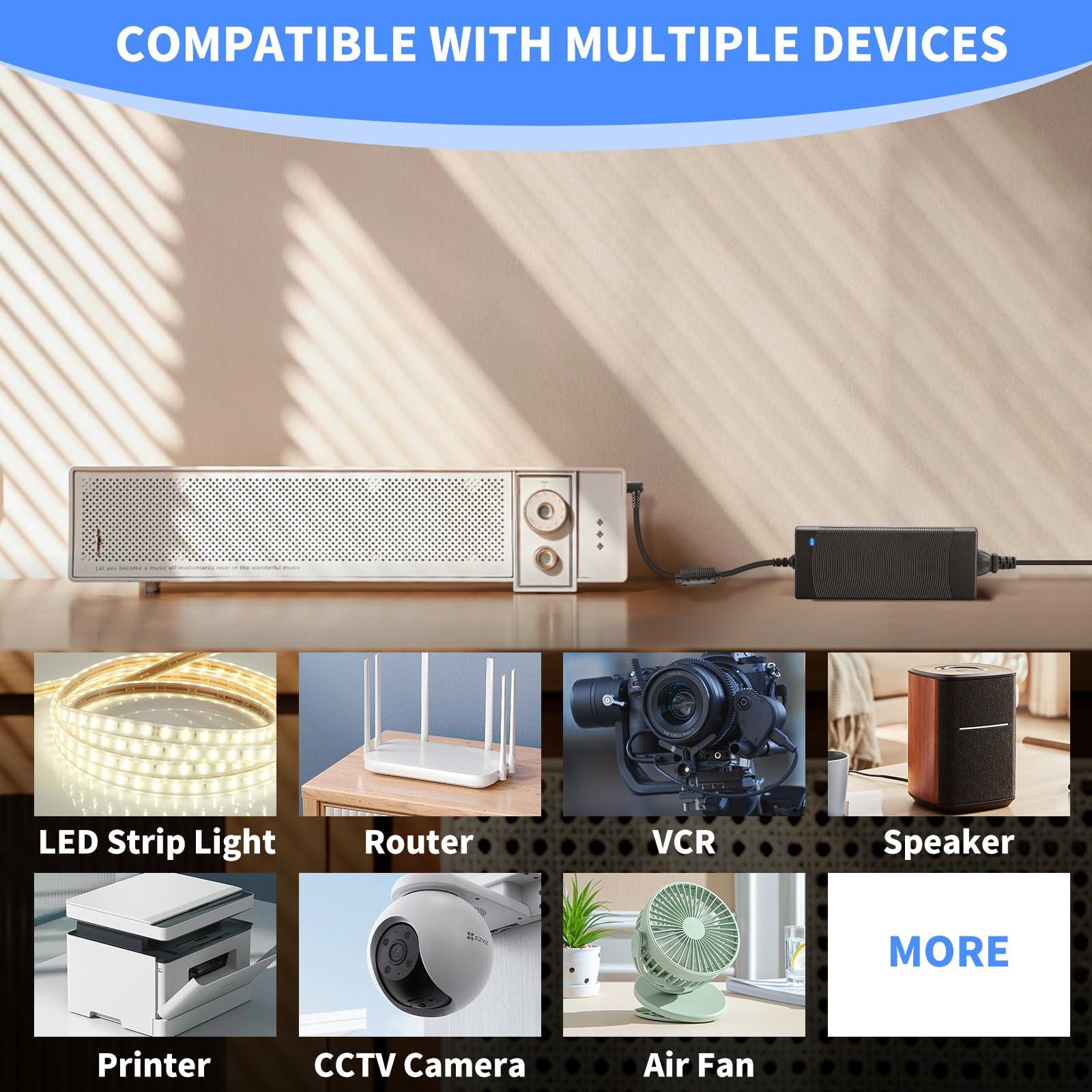 AOYADAISU 12V 10A Power Supply 120W 100V~240V AC to DC Adapter Converter Transformer,12 Volt 10 Amp Power Supply Adapter with 5.5mm x 2.5mm&2.1mm DC Output Jack for 12V Printe LED Strip Light CCTV Camera