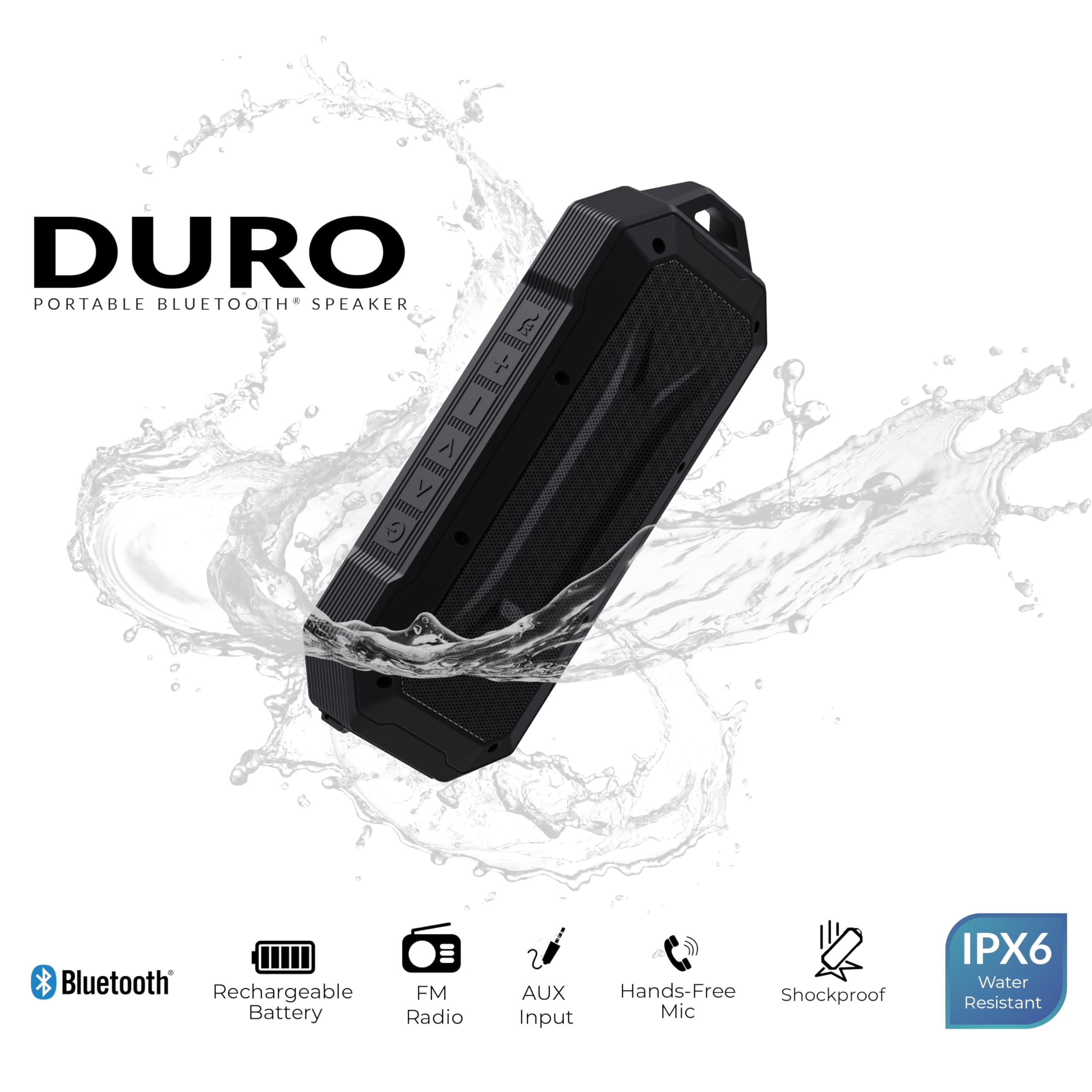 Supersonic Supersonic SC-1454IPX Duro Portable Bluetooth Speaker Stream Music, FM Radio, Hands-Free Mic, 10m Range, 4hr Battery, Shockproof, Water Resistant, AUX Input - 5Wx2 Power