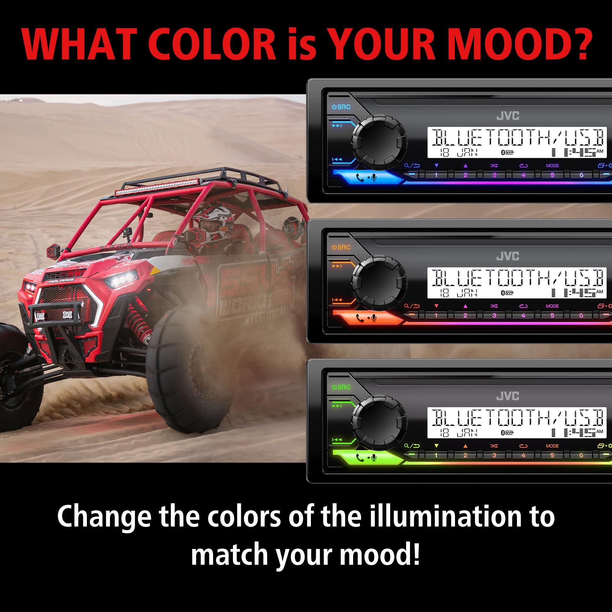 JVC JVC KD-SX38MBT Car Stereo with Bluetooth, 4-Ch Marine Radio Receiver, AM/FM Single Din Radio, Aux-in, USB, Streaming, RGB Illumination, Use as in-Dash ATV, Truck Radio or Boat Stereo