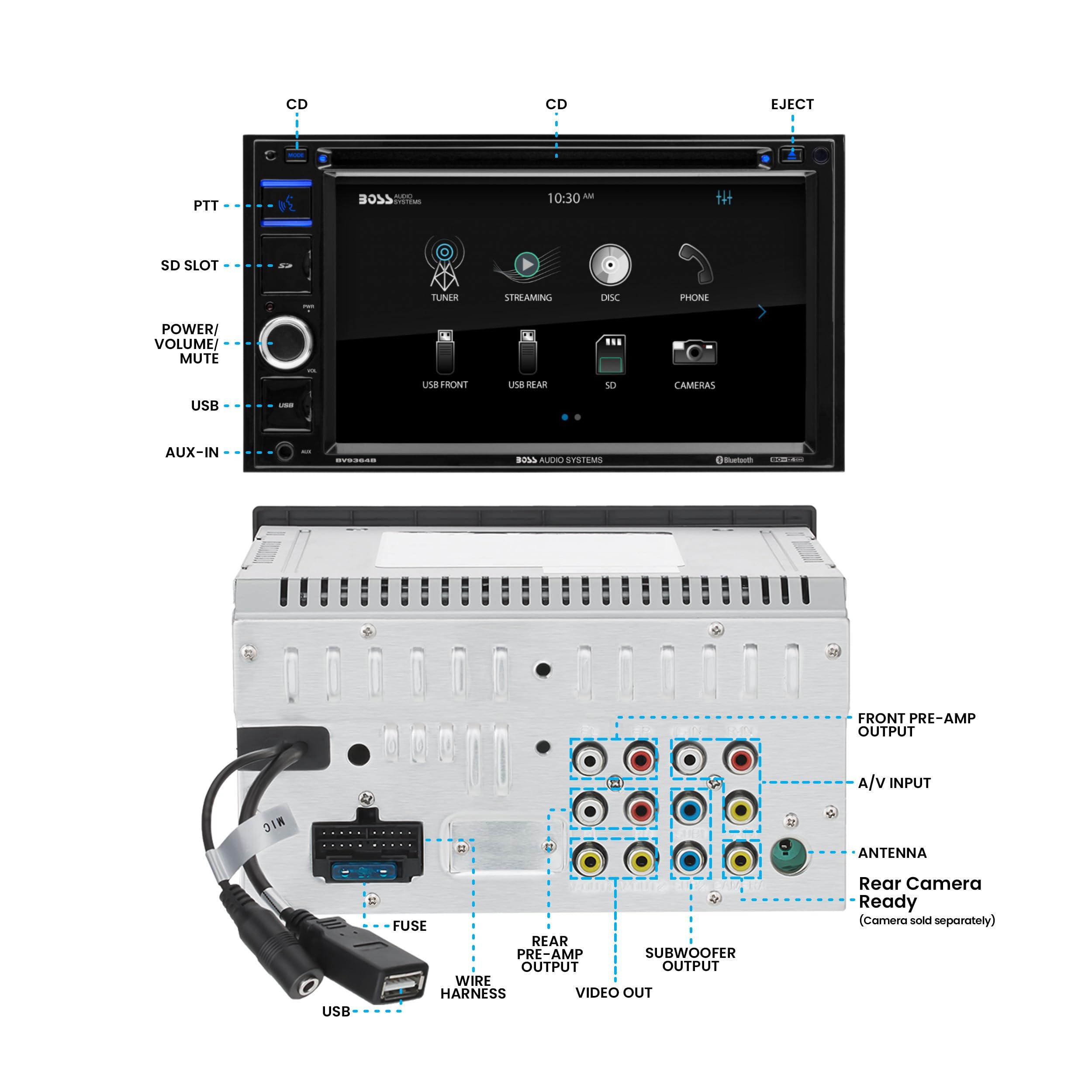 BOSS Audio Systems BOSS Audio Systems BVB9364RC Car Stereo - Double Din, 6.2 Inch Touchscreen, Bluetooth, CD DVD Player, AM/FM Radio Receiver, Backup Camera, USB, SD, Wireless Remote Control