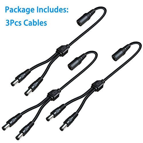 SIOCEN SIOCEN 3 Pack DC Power 1 Female to 2 Male 5.5mm x 2.1mm DC Power Supply Splitter Cable Cord, Y Splitter Adapter Wire,2 Way Y-Cable for Security CCTV Parking Camera, LED Strip Light