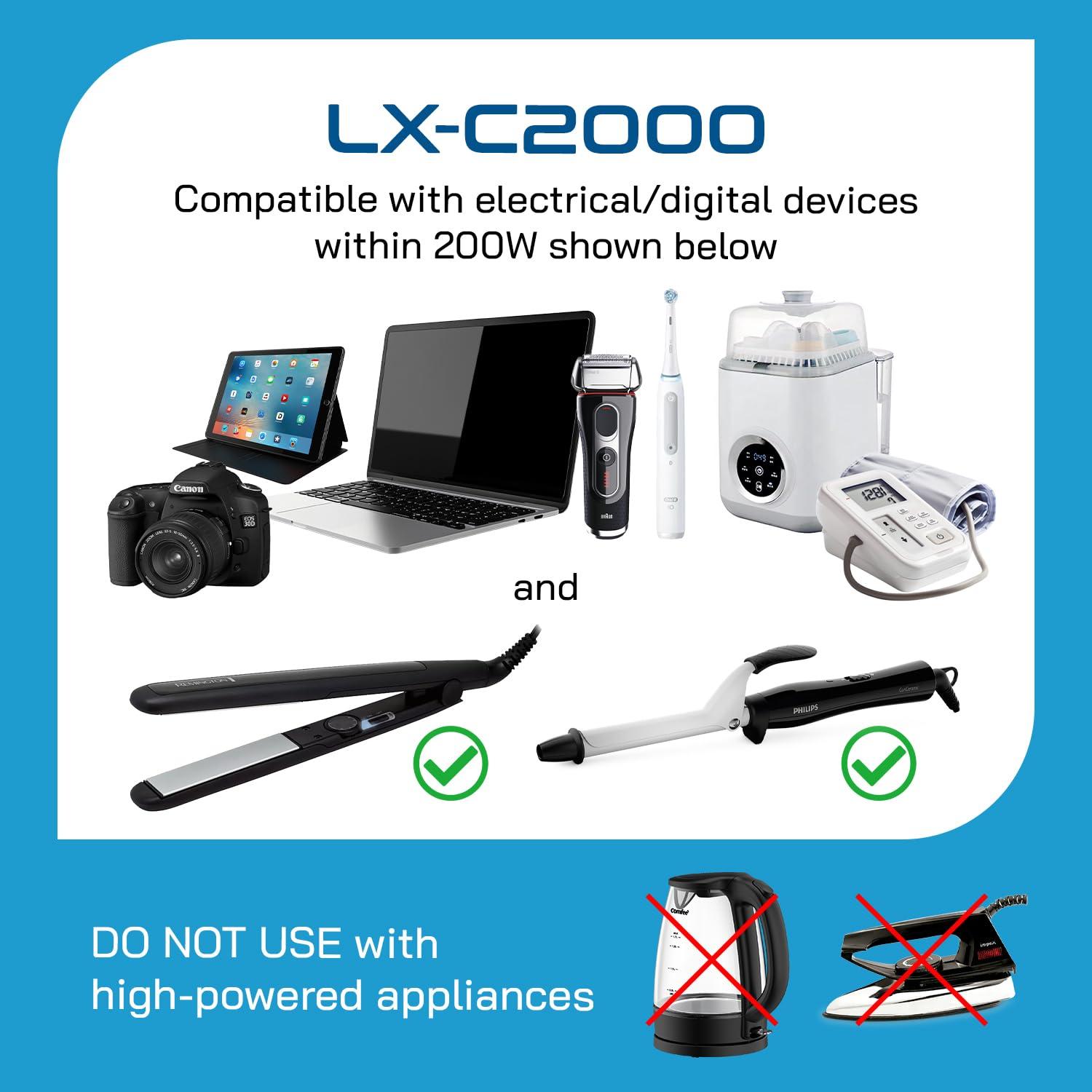 Ceptics Ceptics 2000W Travel Voltage Converter for Hair Dryer & 200W Convert 220V to 110V for Curling Iron, Straightener, Chargers, Step Down World Power 4 USB Charging QC 3.0 SWadApt Type A, B, C, E/F, G, I