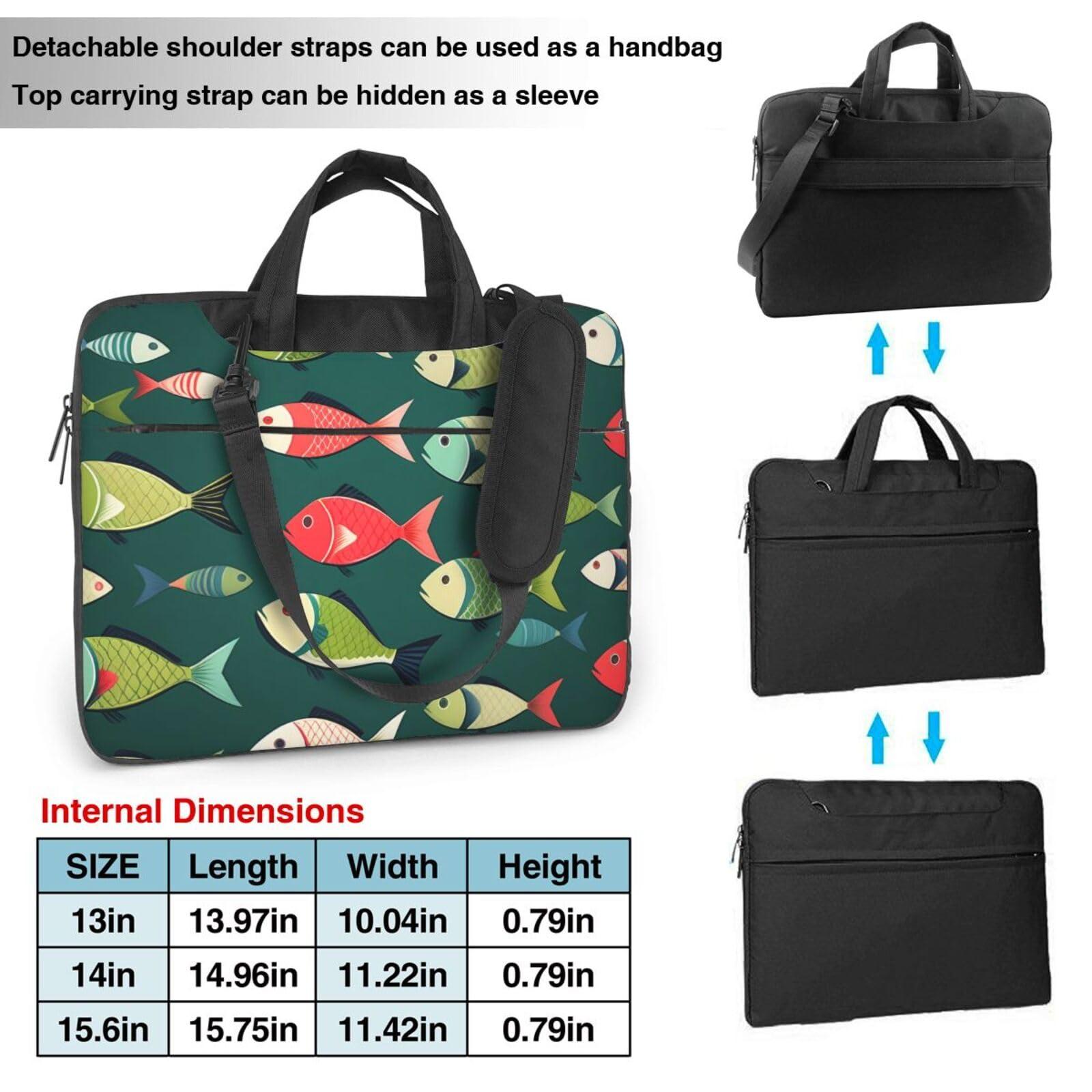 Kdsefhhcb Green fish Print Laptop Bag Pouch Briefcase Fits 13/14/15.6 inch Notebook Computer Bags for Women Men