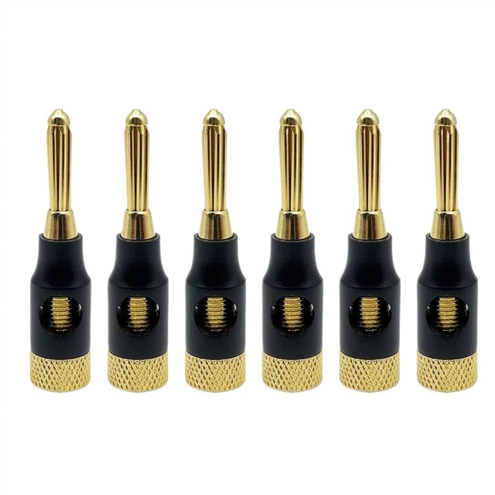 WUZDPRCJ 6PCS 4mm Speaker Banana Plugs Banana Connector 24K Copper Gold Plated 4mm Banana Jack Match with 4mm Binding Post (Color : Black 6Pcs)