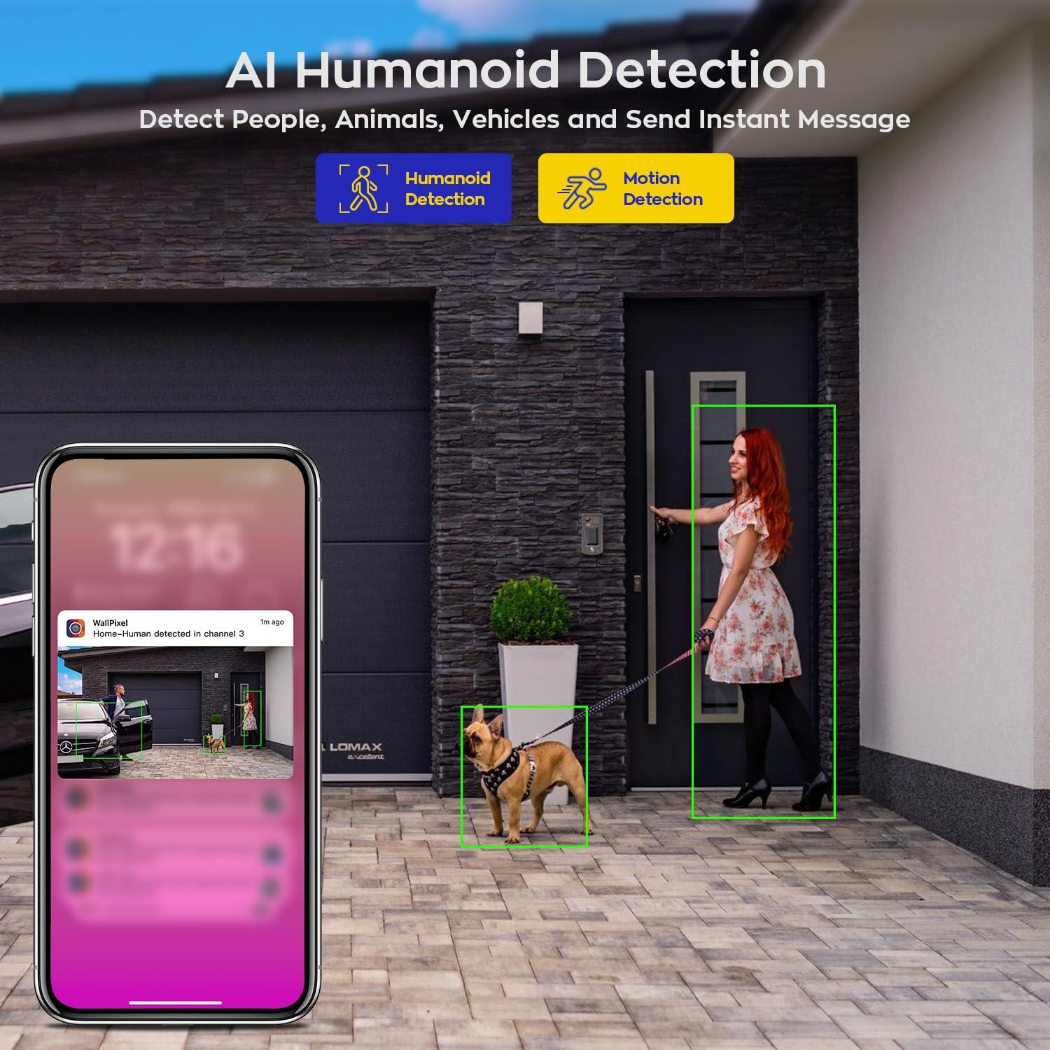 xmartO xmartO [Dual-Image Wide FOV] 16CH Security Camera System Wireless, 4-Set 2-in-1 Cameras, 4K Long Range WiFi 6 Surveillance NVR, Pan Tilt Zoom 4MP QHD Home CCTV Camera Set w. 1TB HDD, 0 Monthly Fee