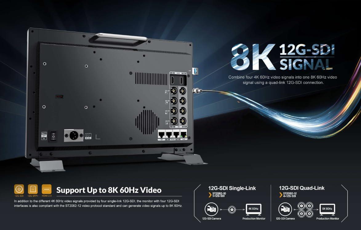 LILLIPUT LILLIPUT Q13-8K - 13.3" 8K 12G-SDI Production Monitor 12G-SDI, 12G-SFP, HDMI 2.0 with Quad View, 3D-LUT, HDR, Gammas, Remote Control, Audio Vector (Q13-8K-VBP with V Mount Plate)