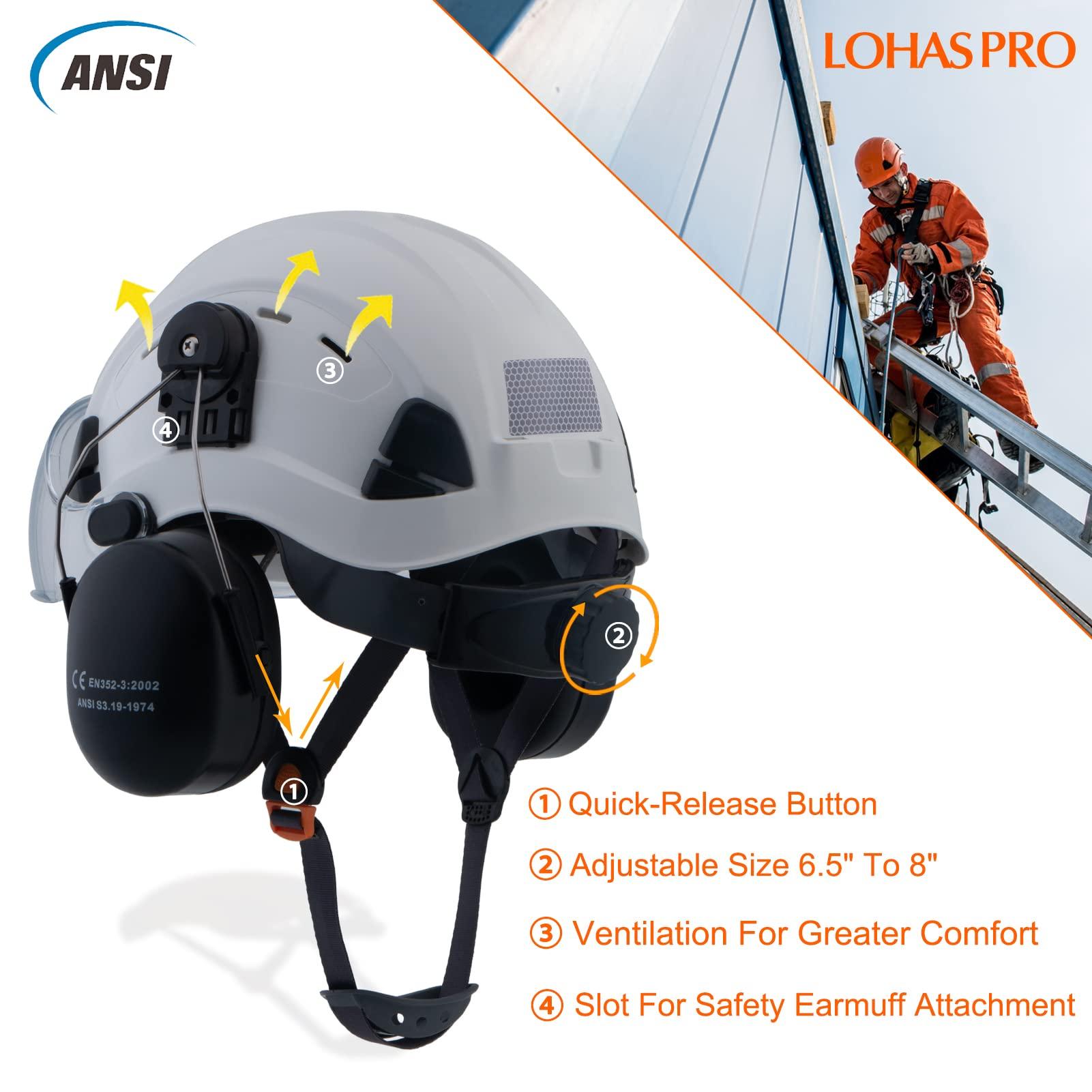 LOHASPRO LOHASPRO Hard Hat Safety Helmet with Visor and Ear Muffs,Arborist Forestry Helmet Garden Tree Cutting Logging Wood Chopping Chainsaw Work Construction Hardhat(L91 White+Clear Visor+Earmuff)