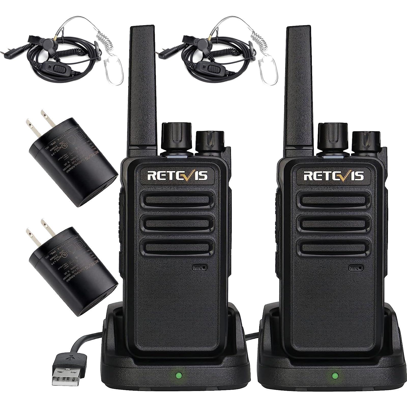 Retevis Retevis RT68 Walkie Talkie(2 Pack) with Earpiece(2 Pack),Rechargeable,Portable FRS Two-Way Radio,Heavy Duty Long Range,USB Charging Base,License Free,RT22 Acoustic Tube Walkie Talkie Earpiece with Mic