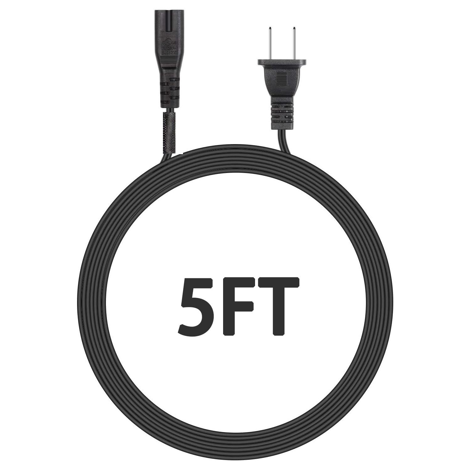 IJP 5FT TV Power Cord Samsung TV Extend Cable for Samsung TV 24" 32" 40" 43" 48" 49" 50" 55" 60" 65" 75" UN40 UN43 UN48 UN49 UN50 UN55 UN60 UN70 UN75 UN78, Smart 4K TV LG, TCL TV 2 Prong AC Power Cord